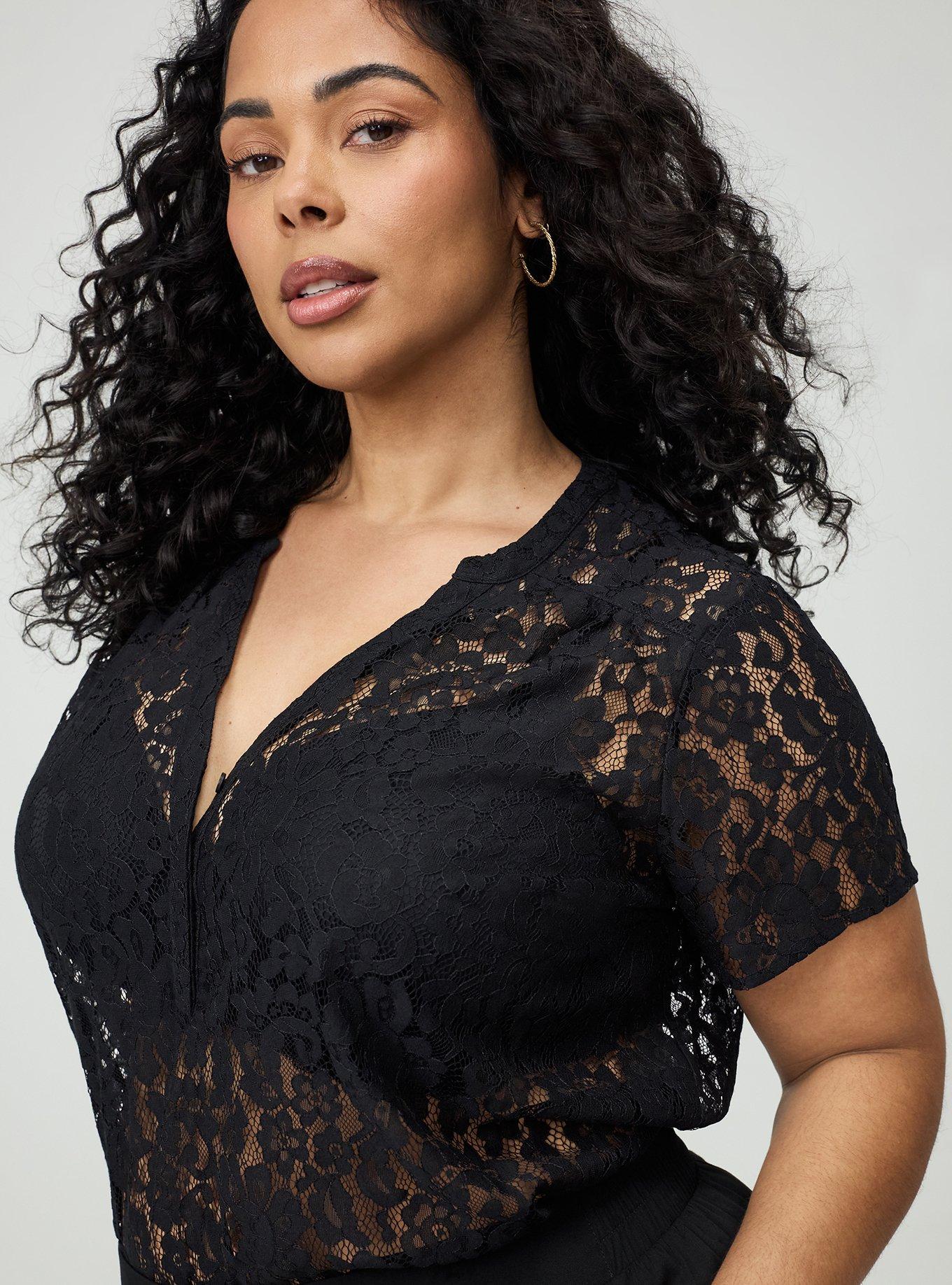 Harper Lace Short Sleeve Blouse, DEEP BLACK, alternate