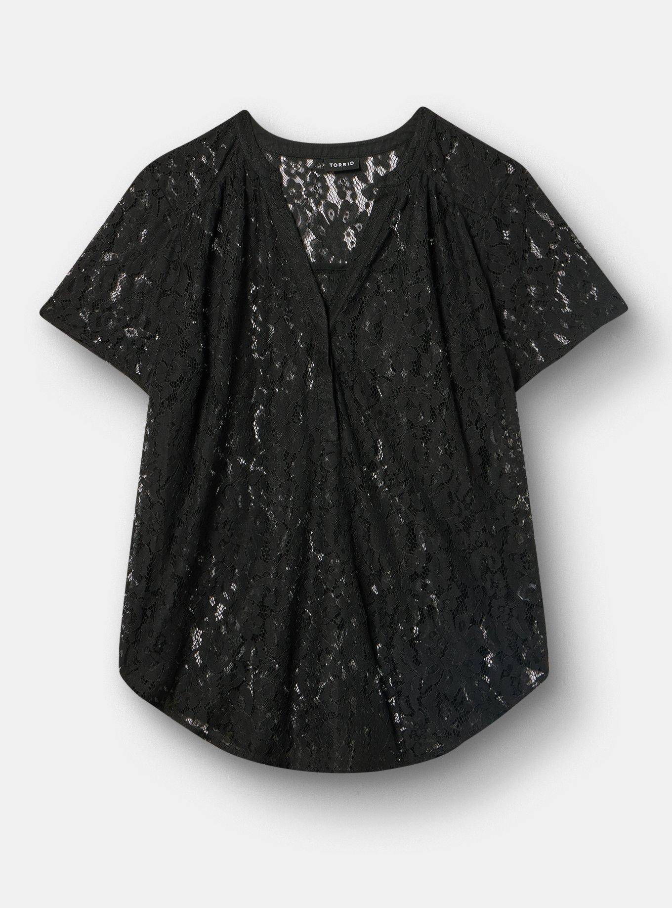 Harper Lace Short Sleeve Blouse, DEEP BLACK, flat