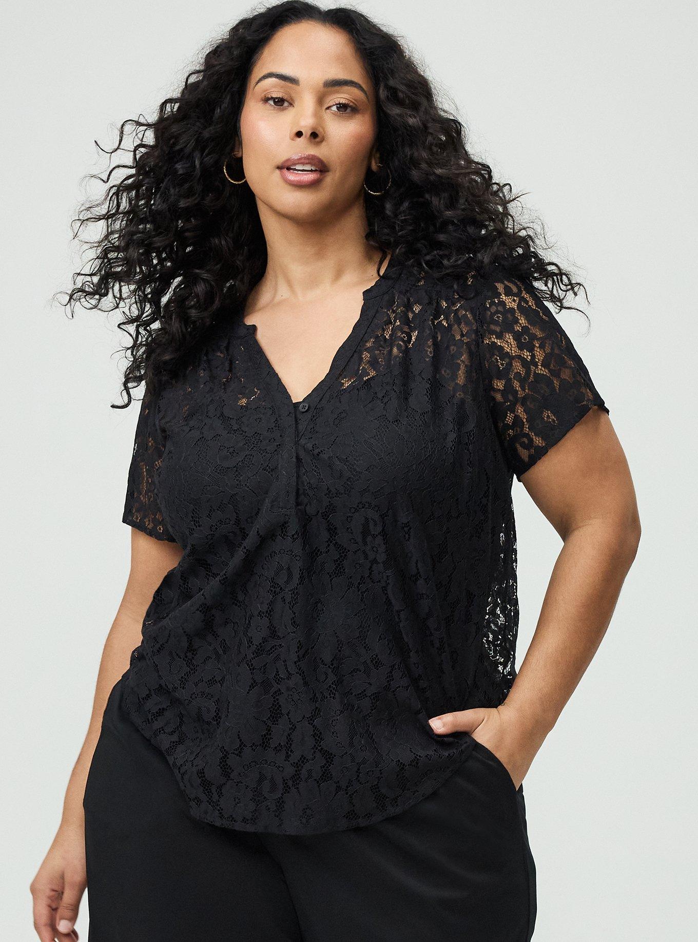 Harper Lace Short Sleeve Blouse, DEEP BLACK, hi-res