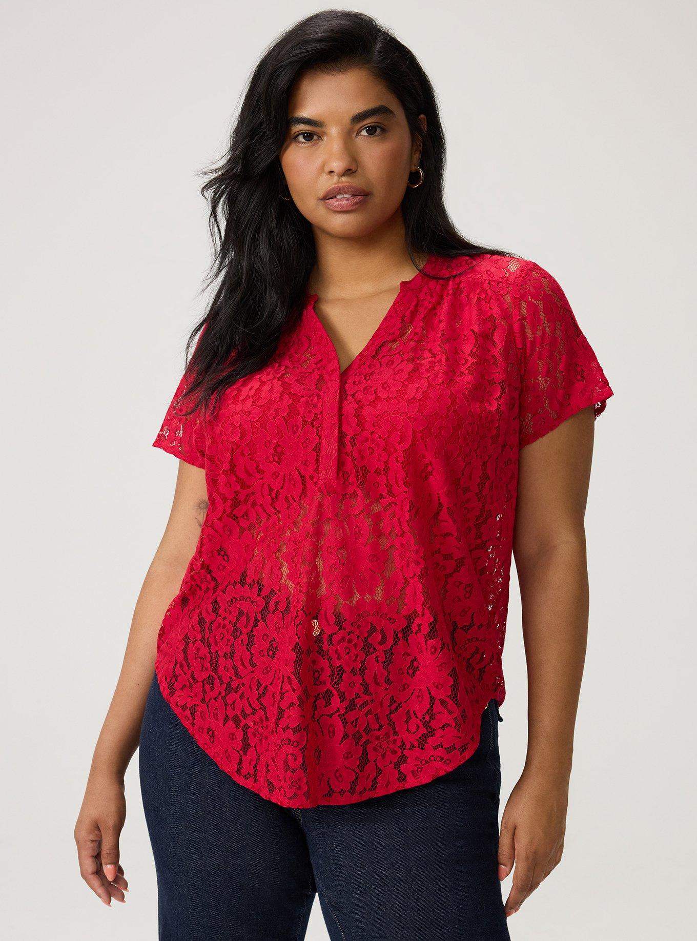 Harper Lace Short Sleeve Blouse, JESTER RED, alternate