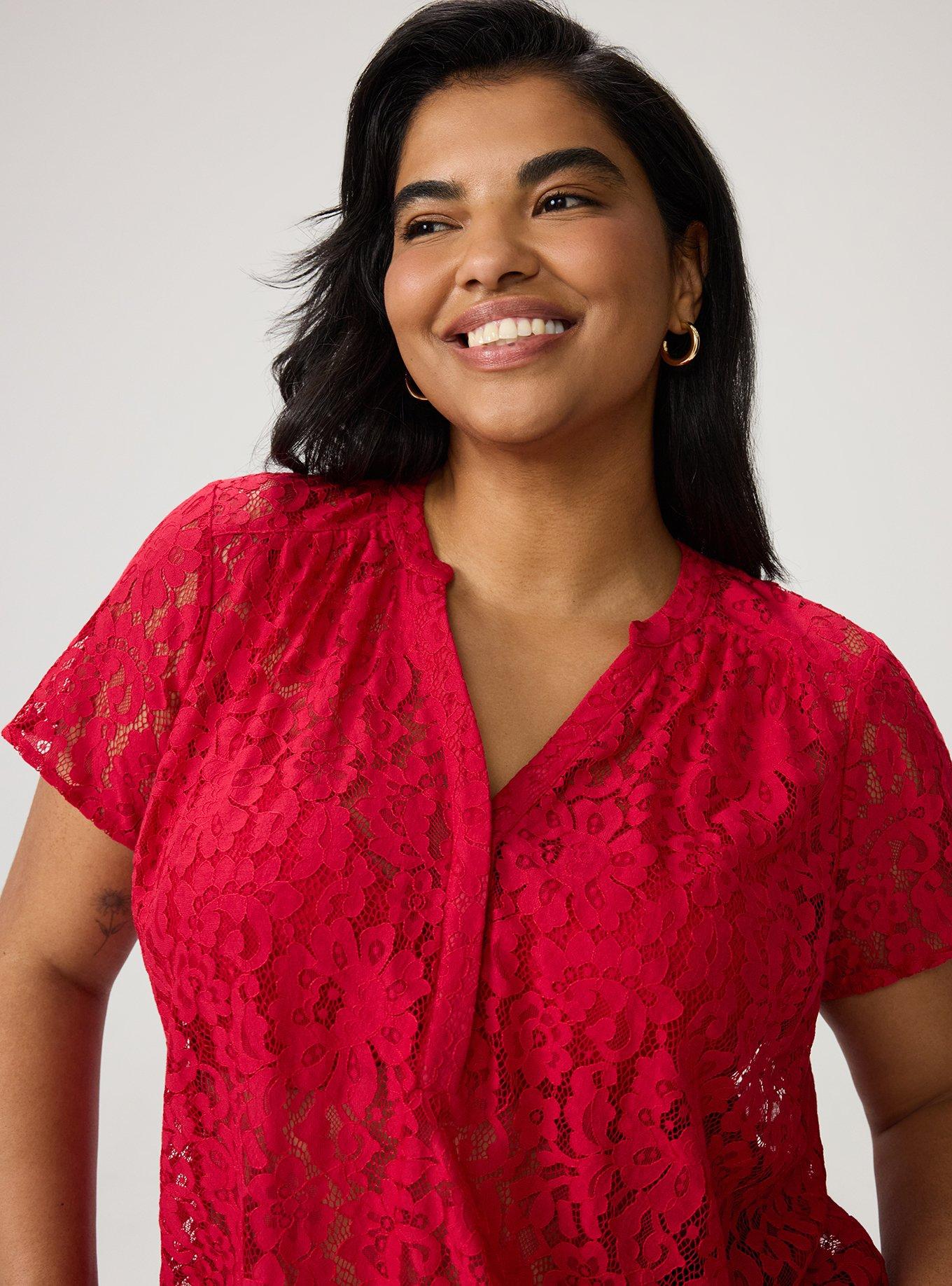 Harper Lace Short Sleeve Blouse, JESTER RED, alternate