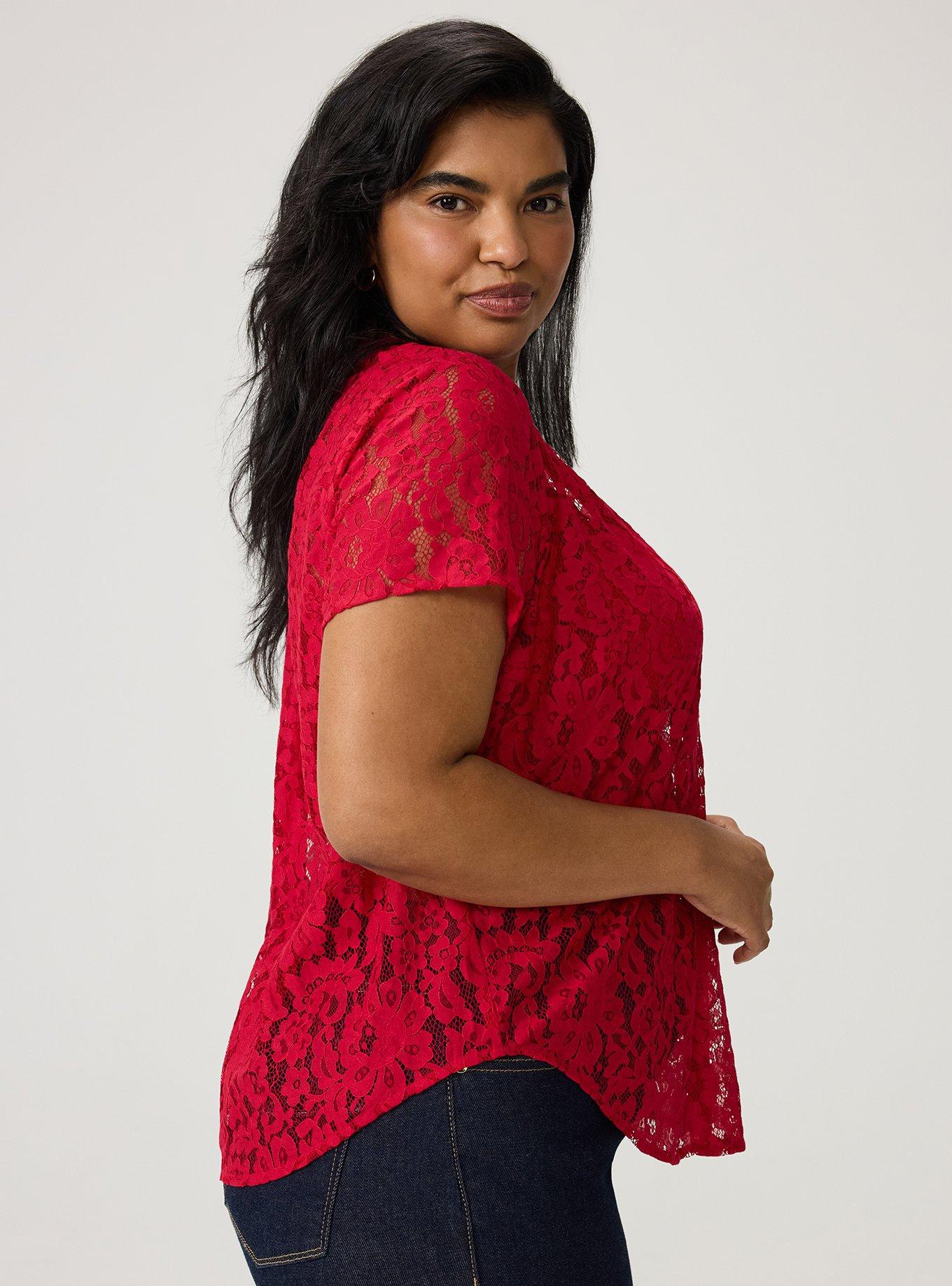 Harper Lace Short Sleeve Blouse, JESTER RED, alternate