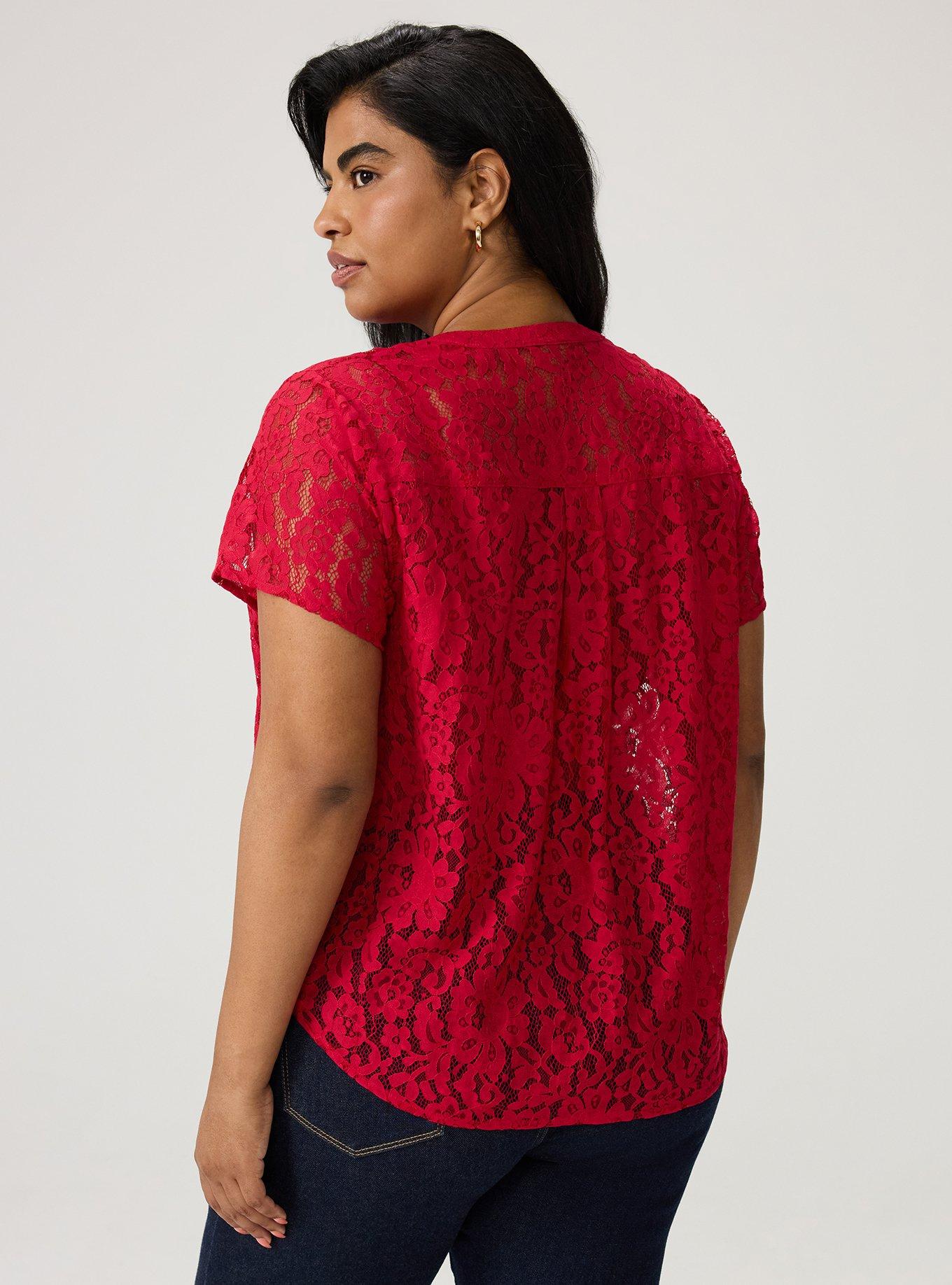 Harper Lace Short Sleeve Blouse, JESTER RED, alternate