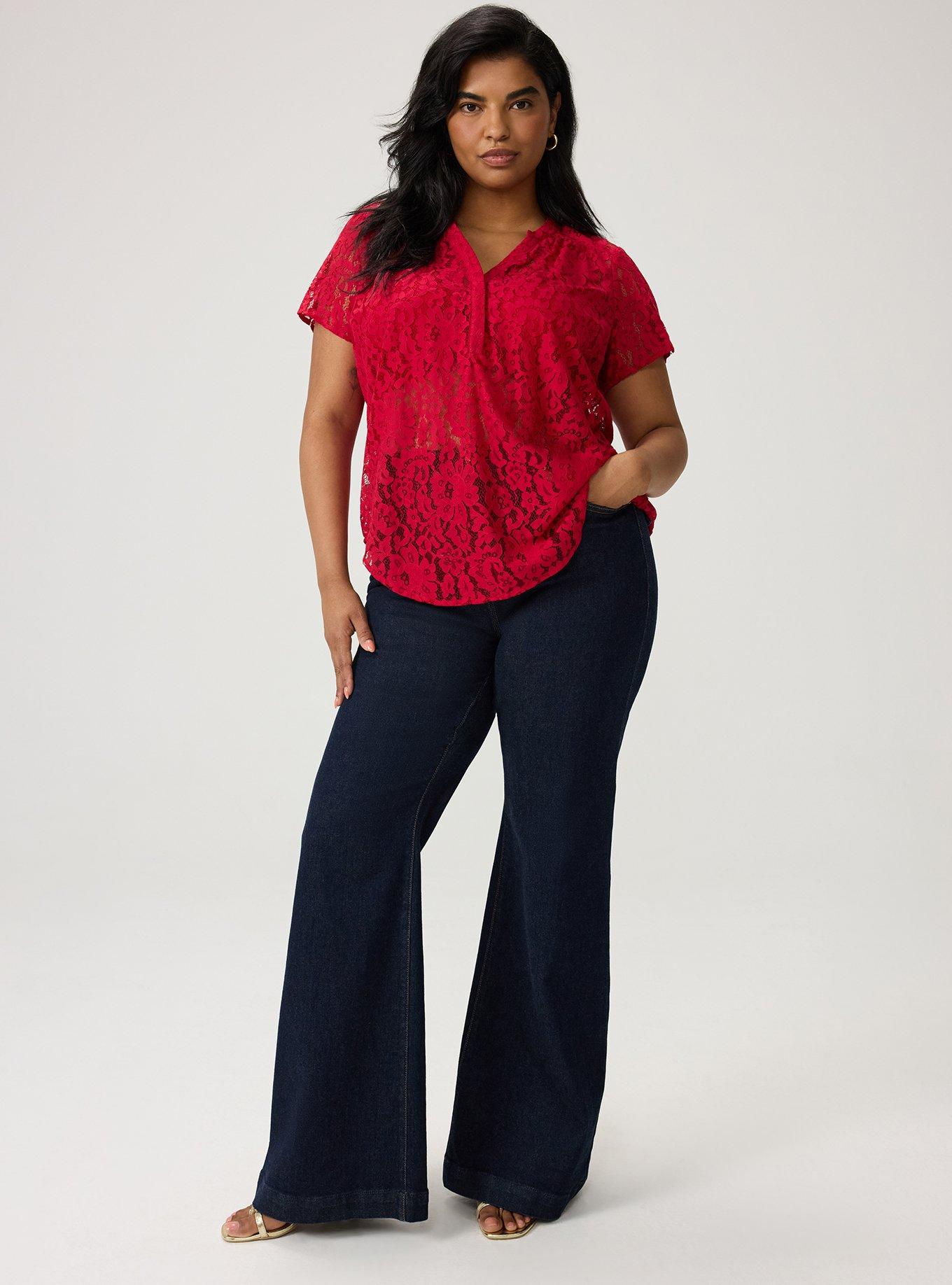 Harper Lace Short Sleeve Blouse, JESTER RED, alternate