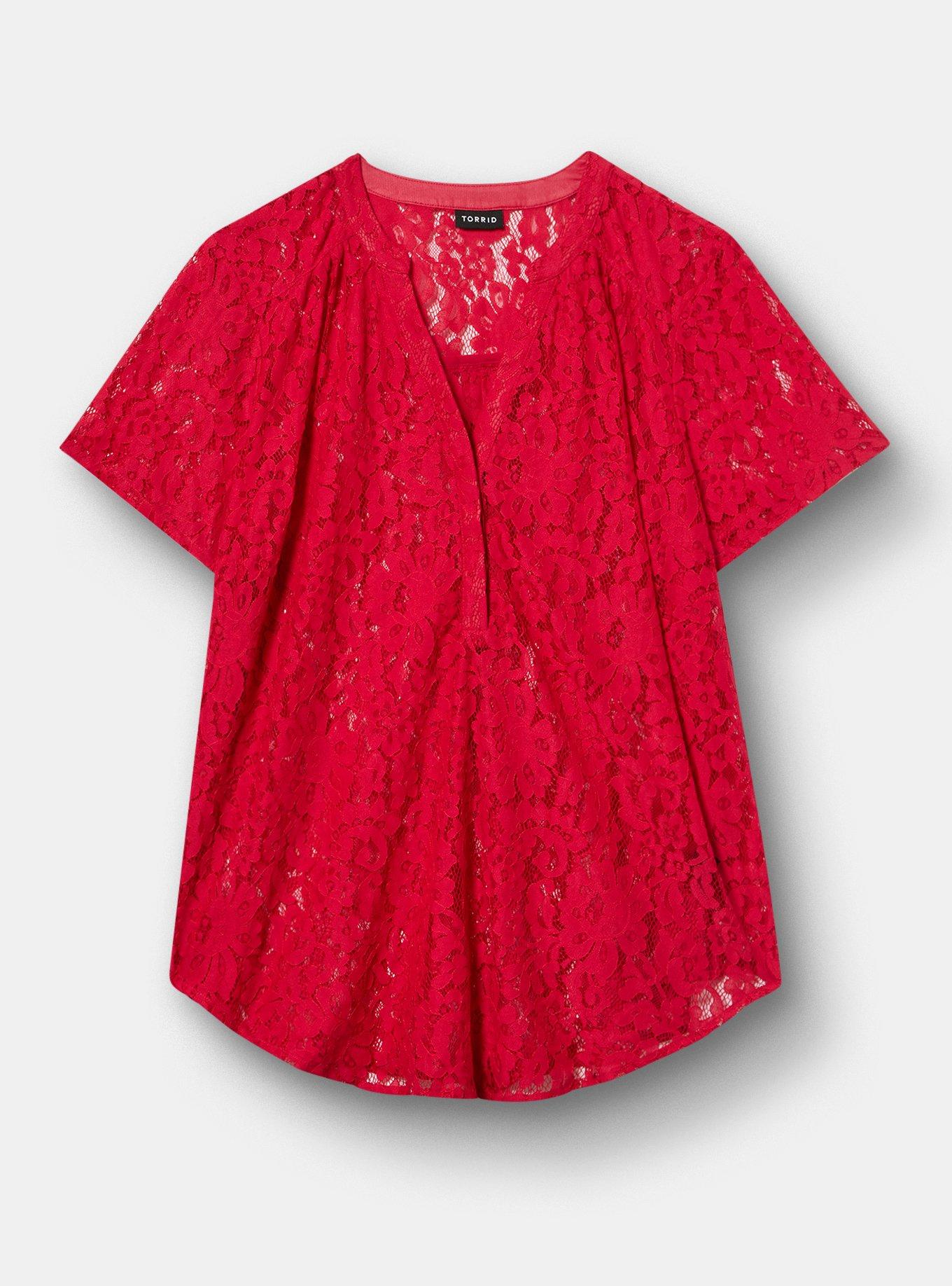 Harper Lace Short Sleeve Blouse, JESTER RED, flat