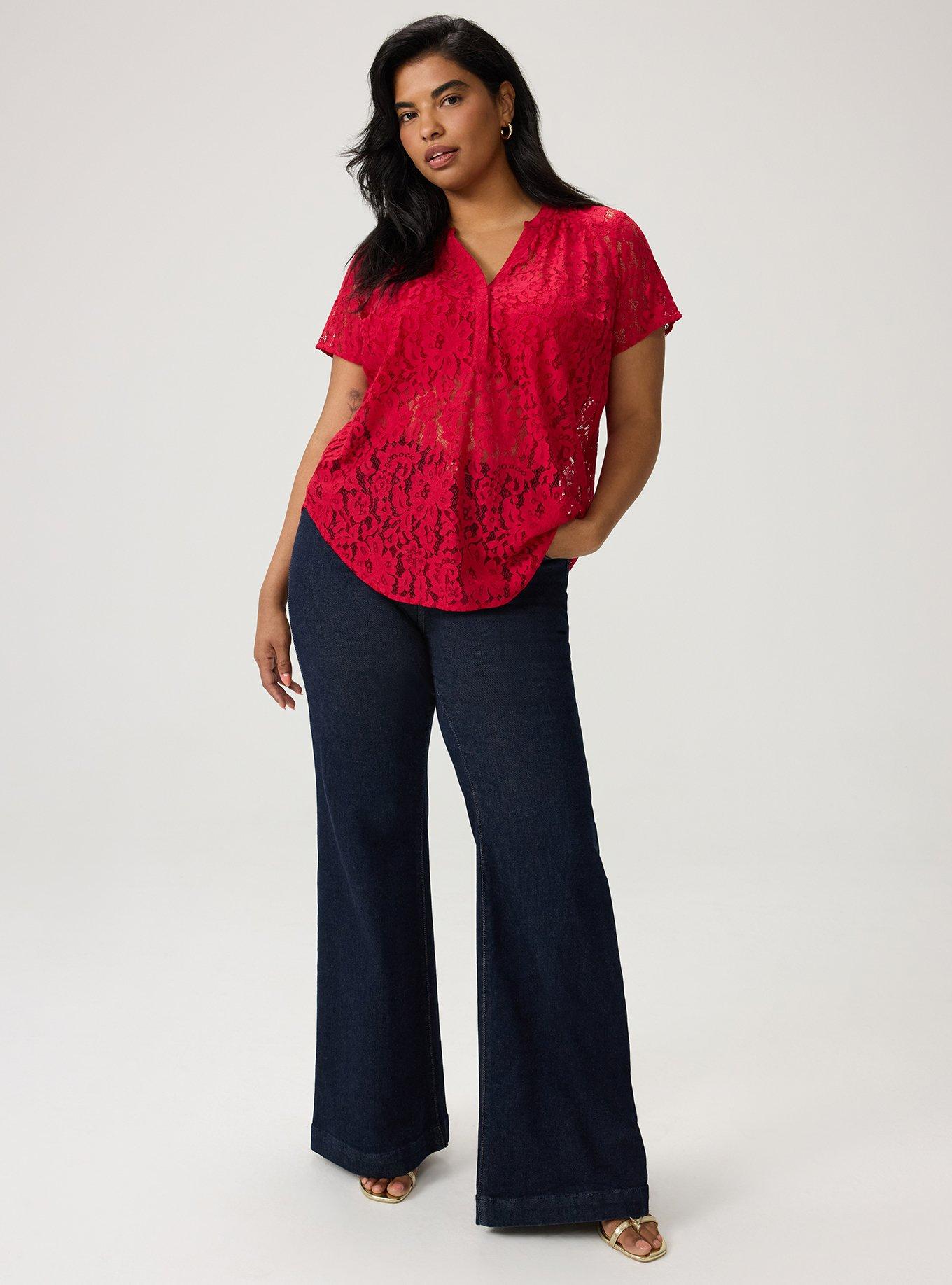 Harper Lace Short Sleeve Blouse, JESTER RED, hi-res