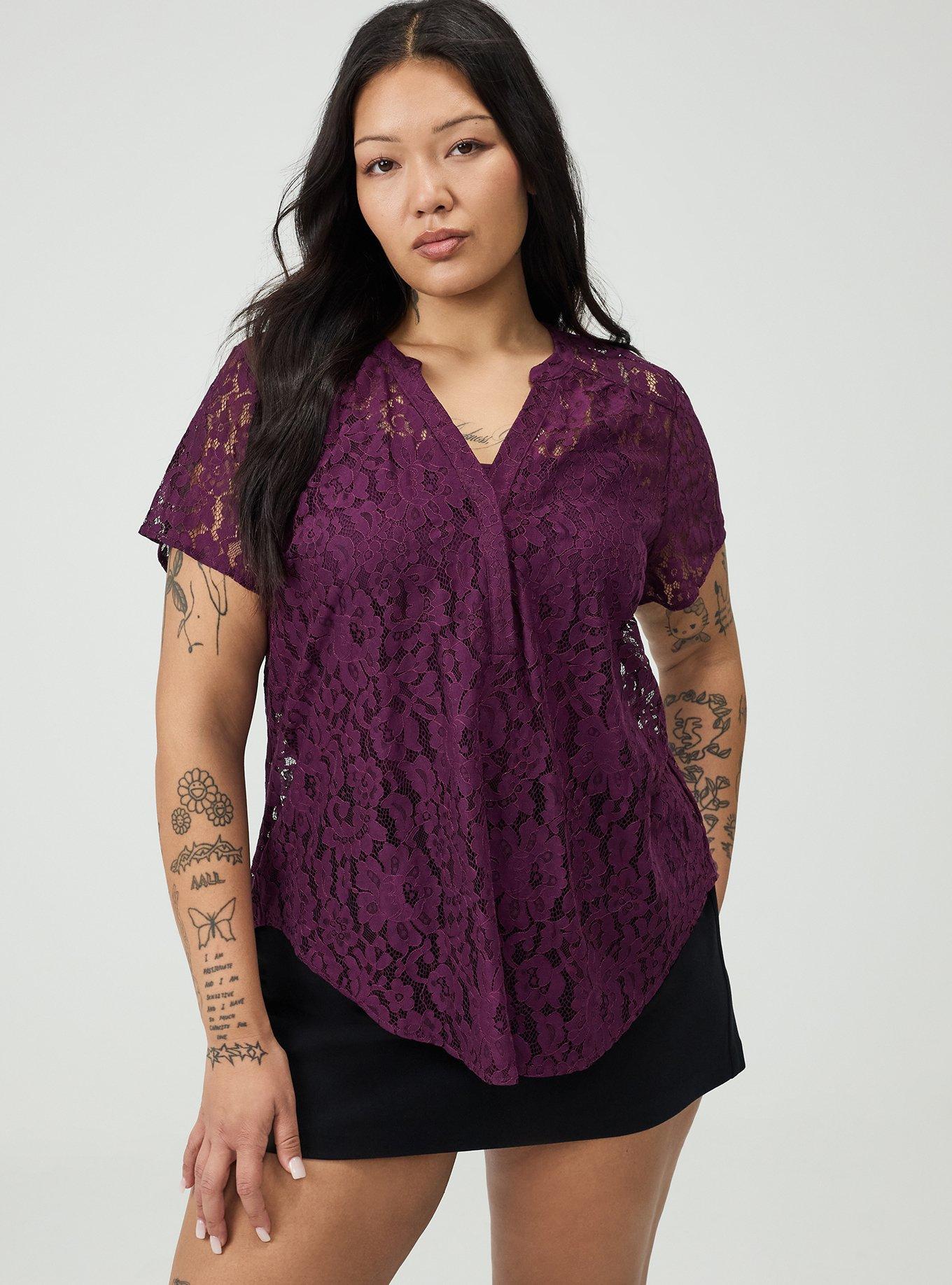 Harper Lace Short Sleeve Blouse, POTENT PURPLE, alternate
