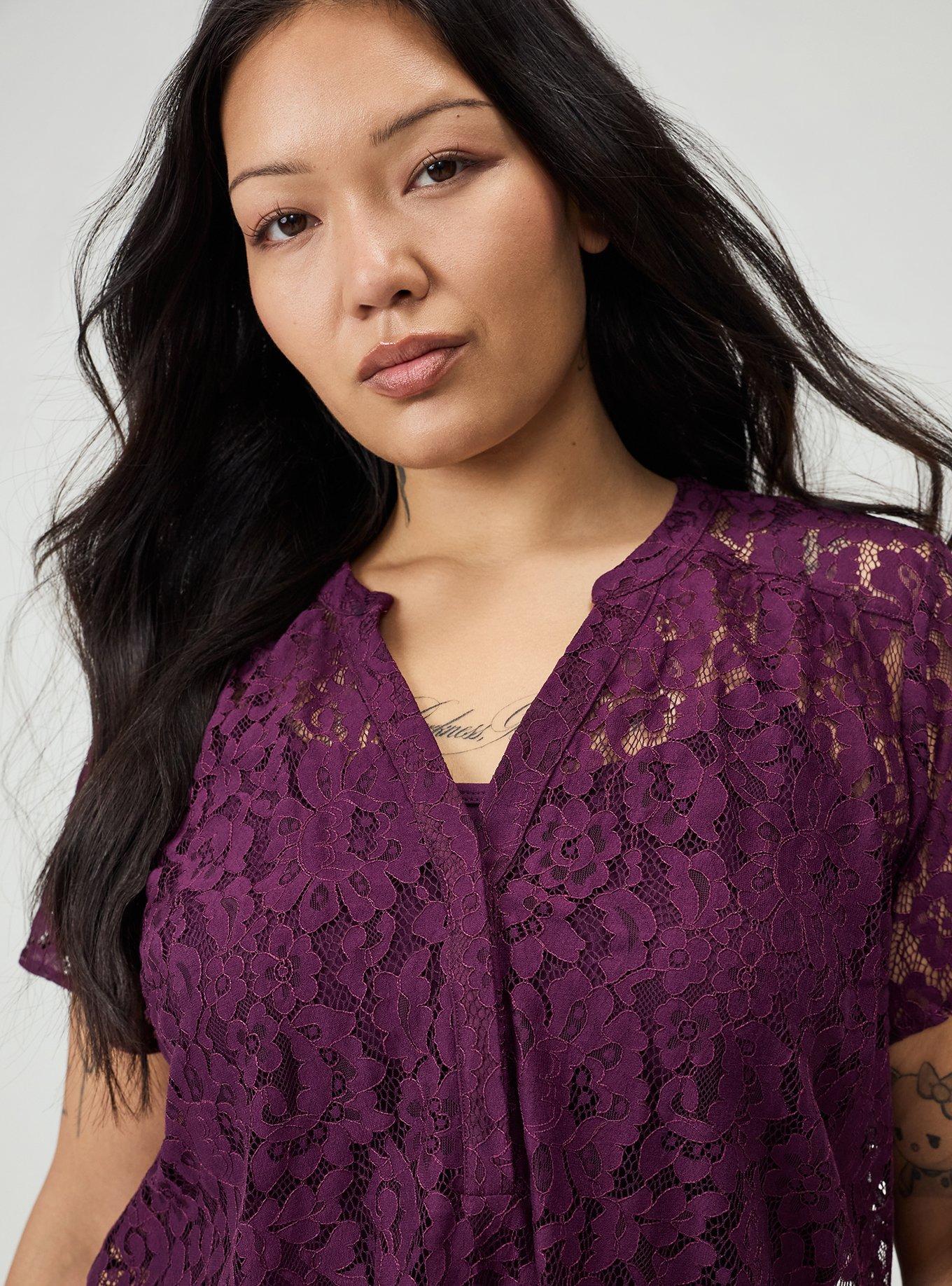 Harper Lace Short Sleeve Blouse, POTENT PURPLE, alternate