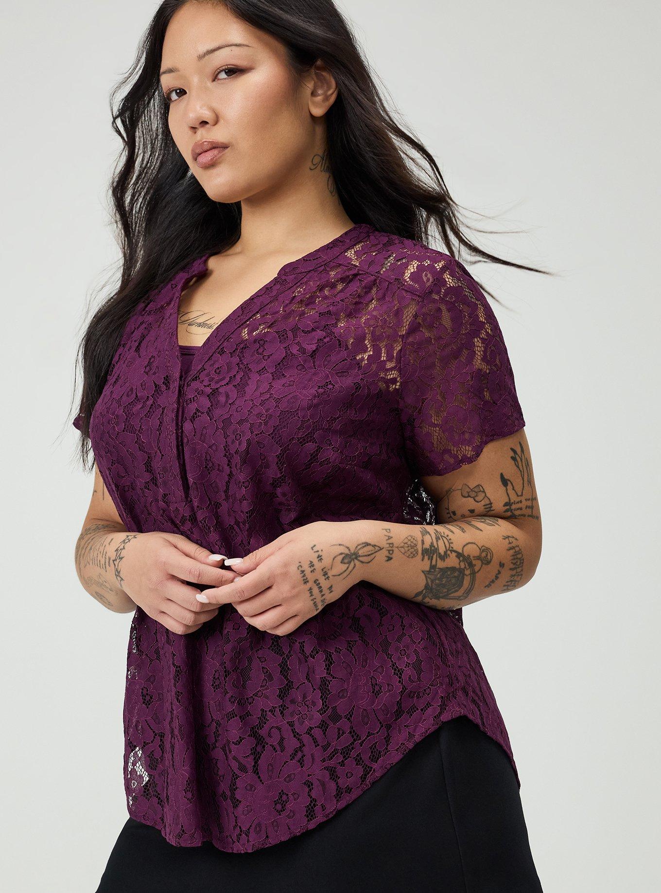 Harper Lace Short Sleeve Blouse, POTENT PURPLE, alternate