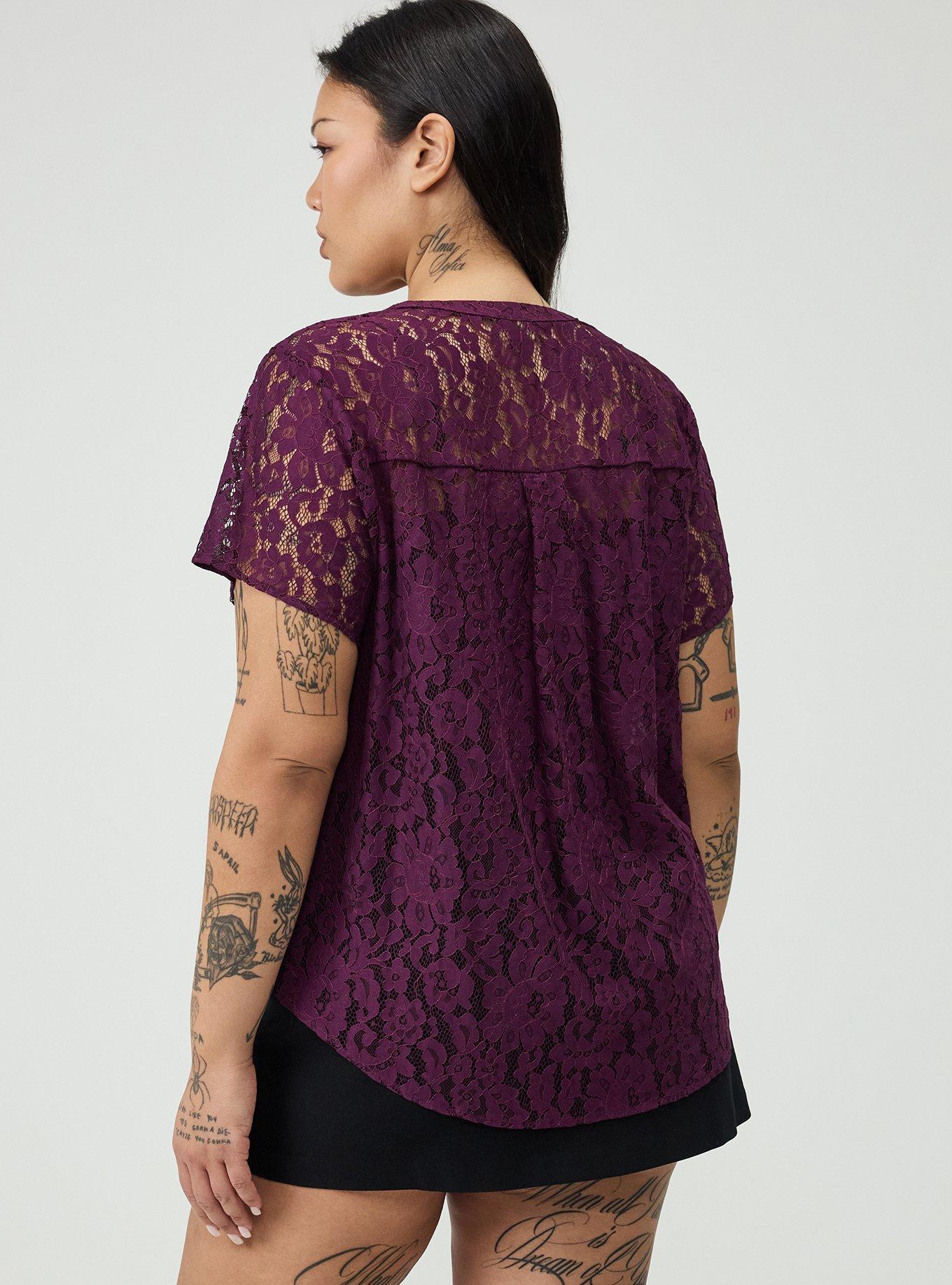 Harper Lace Short Sleeve Blouse, POTENT PURPLE, alternate