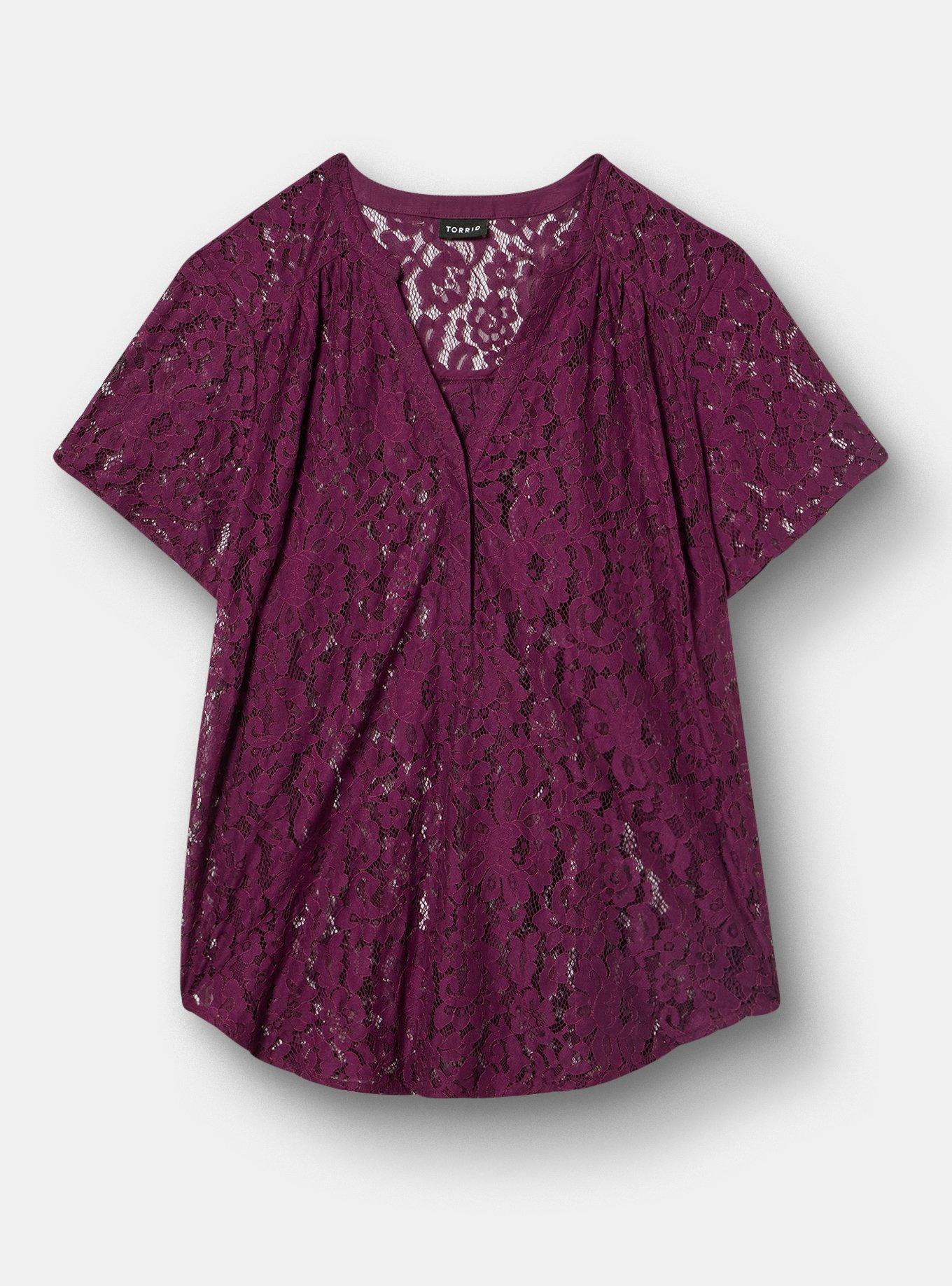 Harper Lace Short Sleeve Blouse, POTENT PURPLE, flat
