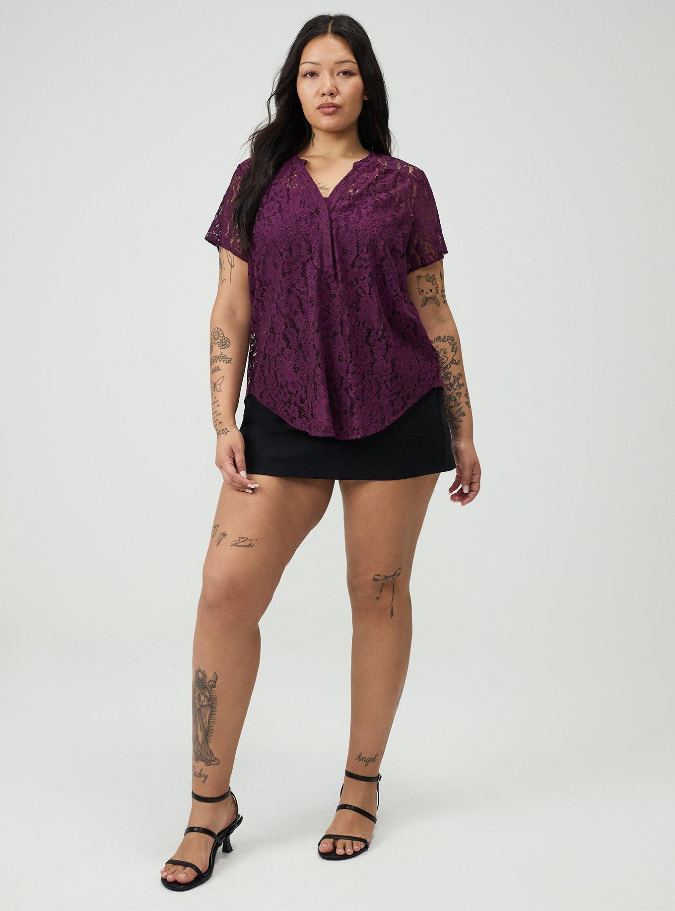 Harper Lace Short Sleeve Blouse, POTENT PURPLE, hi-res
