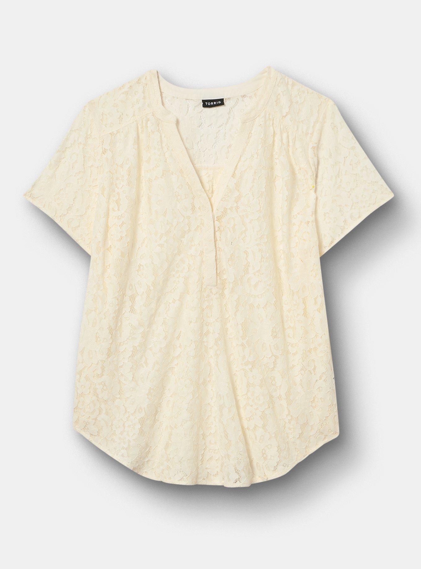 Harper Lace Short Sleeve Blouse, WHISPER WHITE, flat
