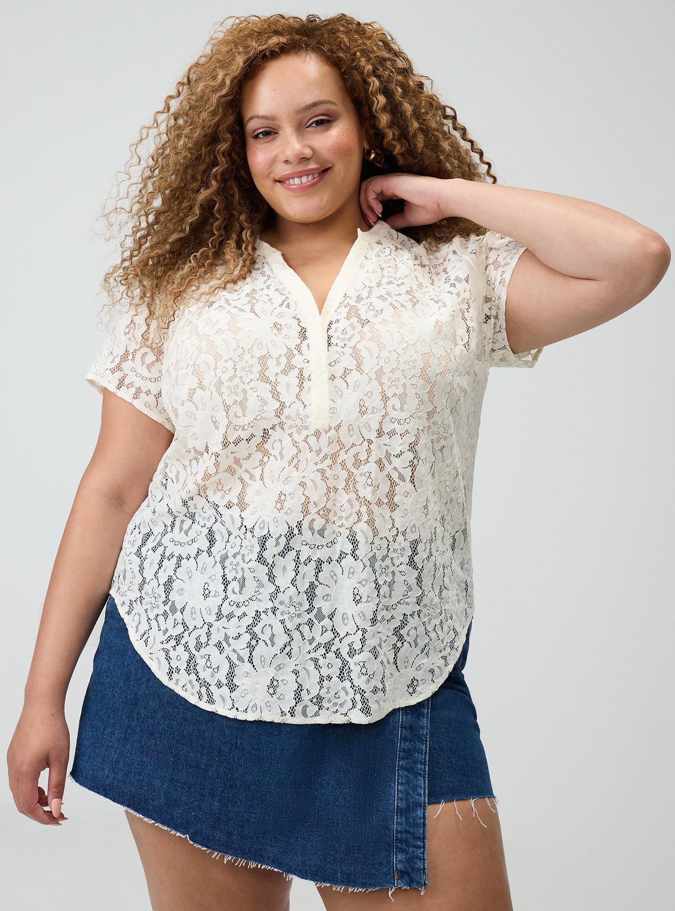 Harper Lace Short Sleeve Blouse, WHISPER WHITE, hi-res