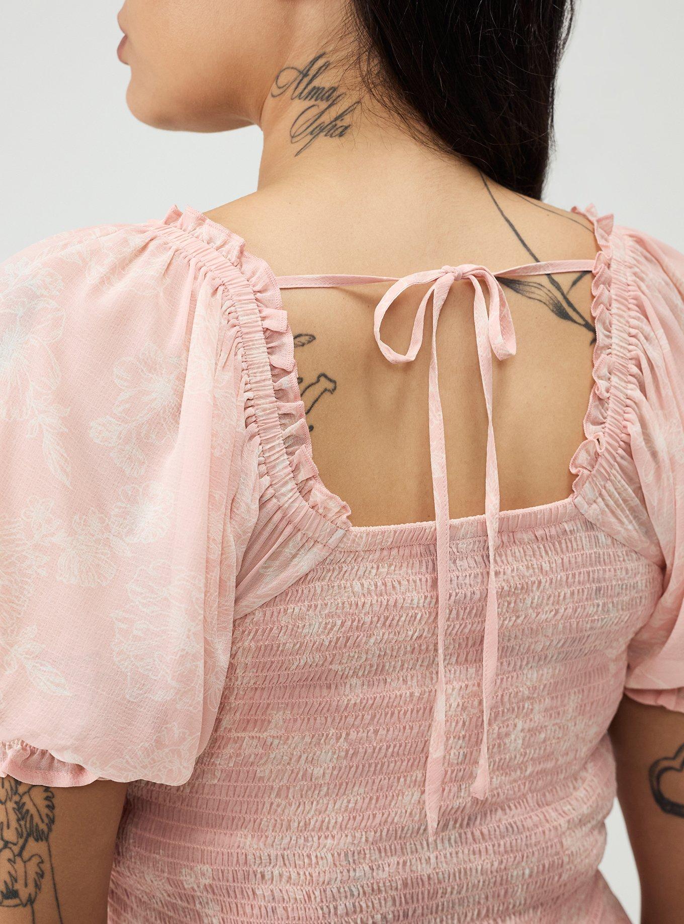 Plus Size Smocked Crop Top, GLITTERING FLORAL BLUSH, alternate