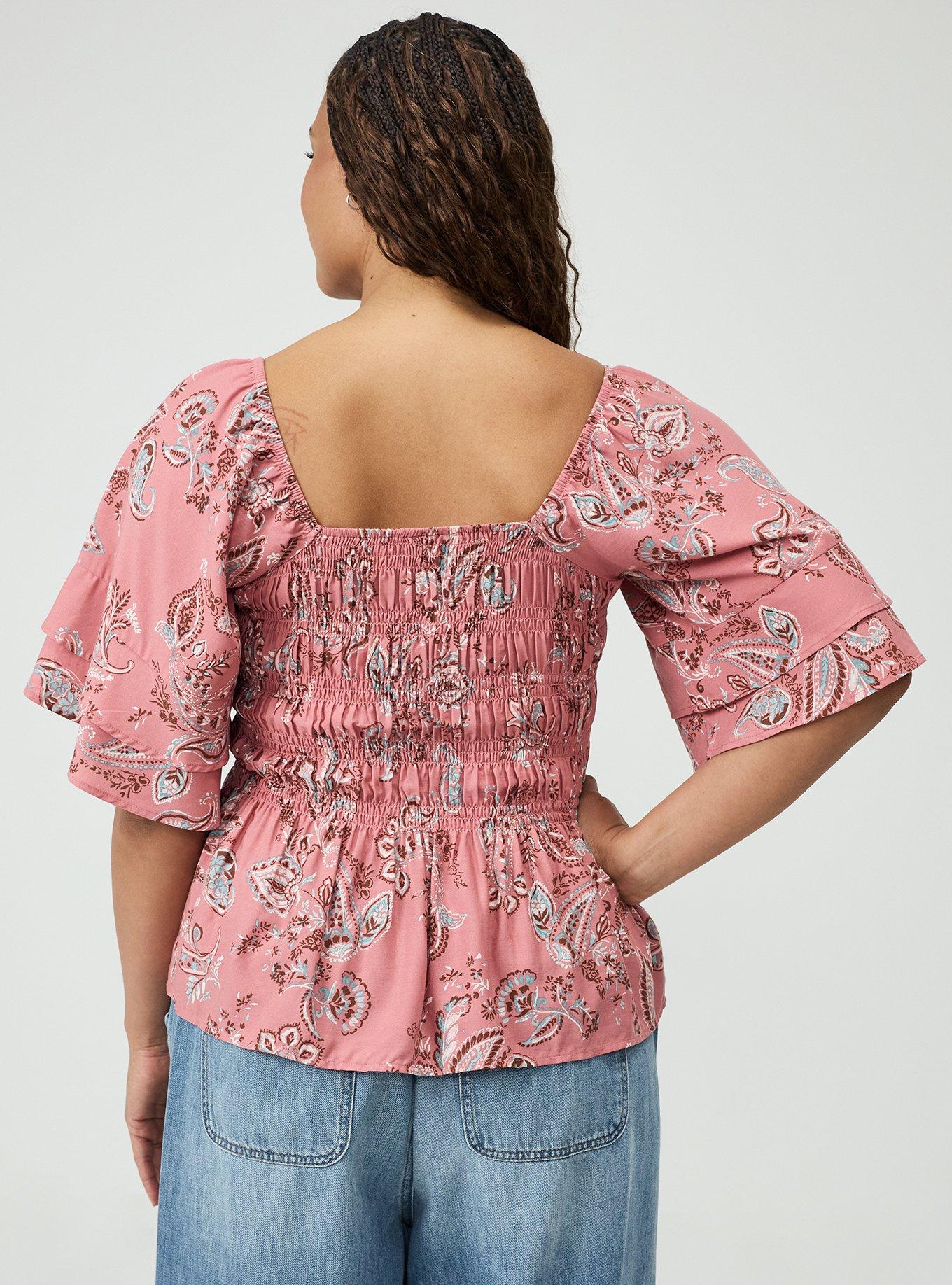 Plus Size Peplum Challis Top, SWEETHEART PAISLEY CORAL, alternate