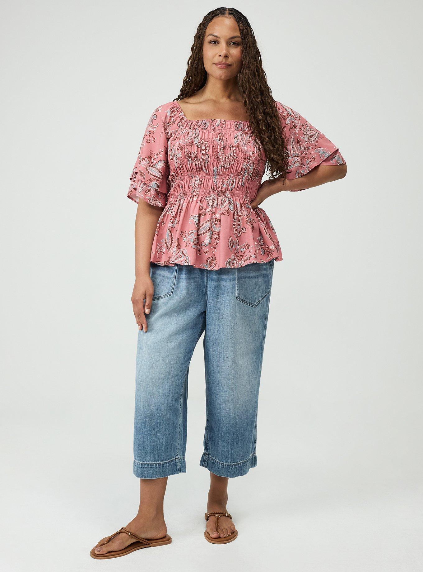 Plus Size Peplum Challis Top, SWEETHEART PAISLEY CORAL, alternate