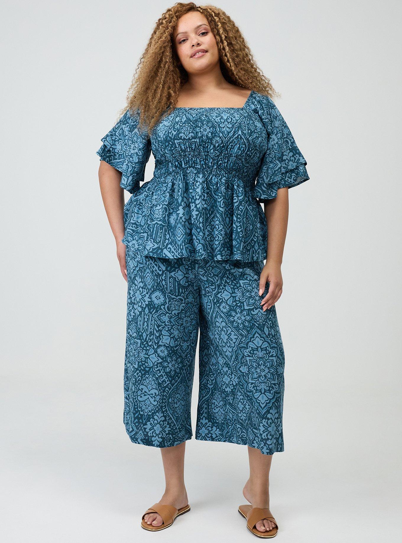 Peplum Challis Top, PRETTY MEDALLION TEAL, alternate