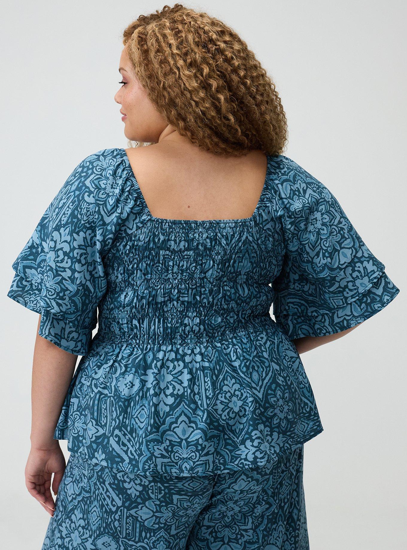 Peplum Challis Top, PRETTY MEDALLION TEAL, alternate