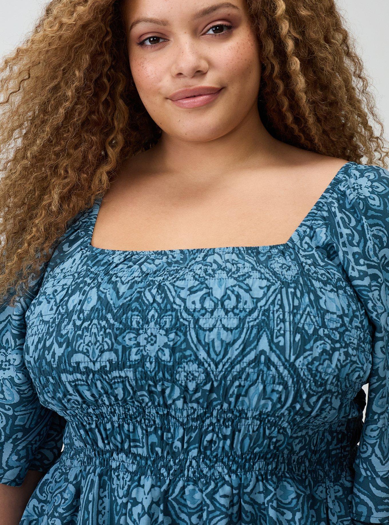 Peplum Challis Top, PRETTY MEDALLION TEAL, alternate