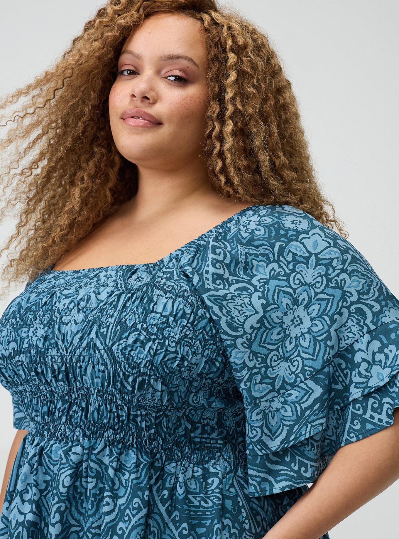 Peplum Challis Top, PRETTY MEDALLION TEAL, alternate