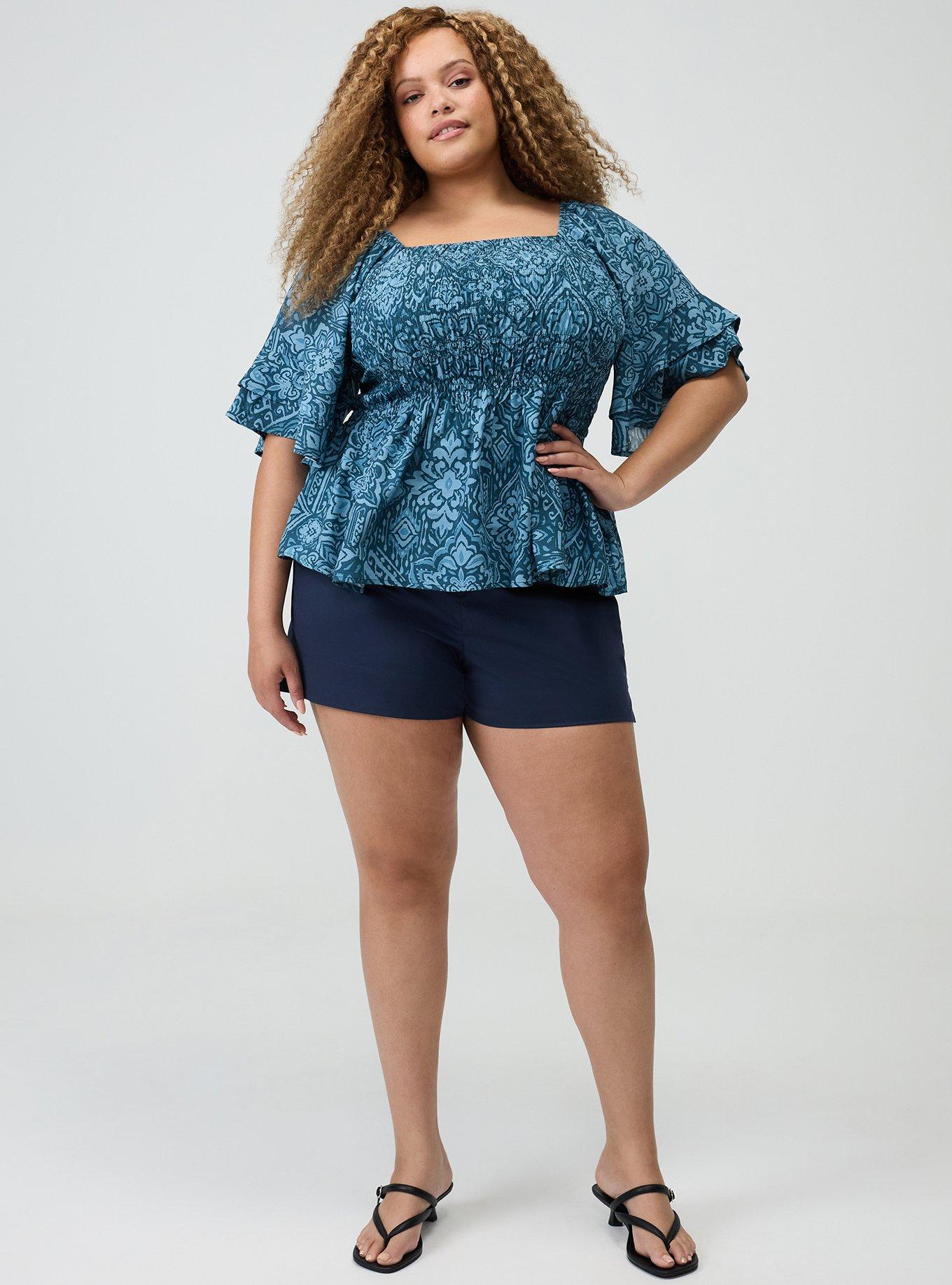 Peplum Challis Top, PRETTY MEDALLION TEAL, alternate