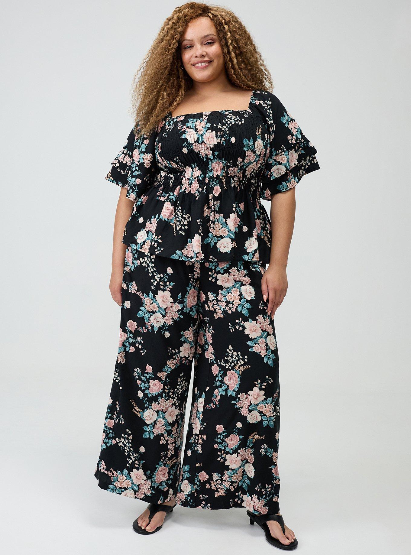 Peplum Challis Top, WILD BOUQUET BLACK, alternate