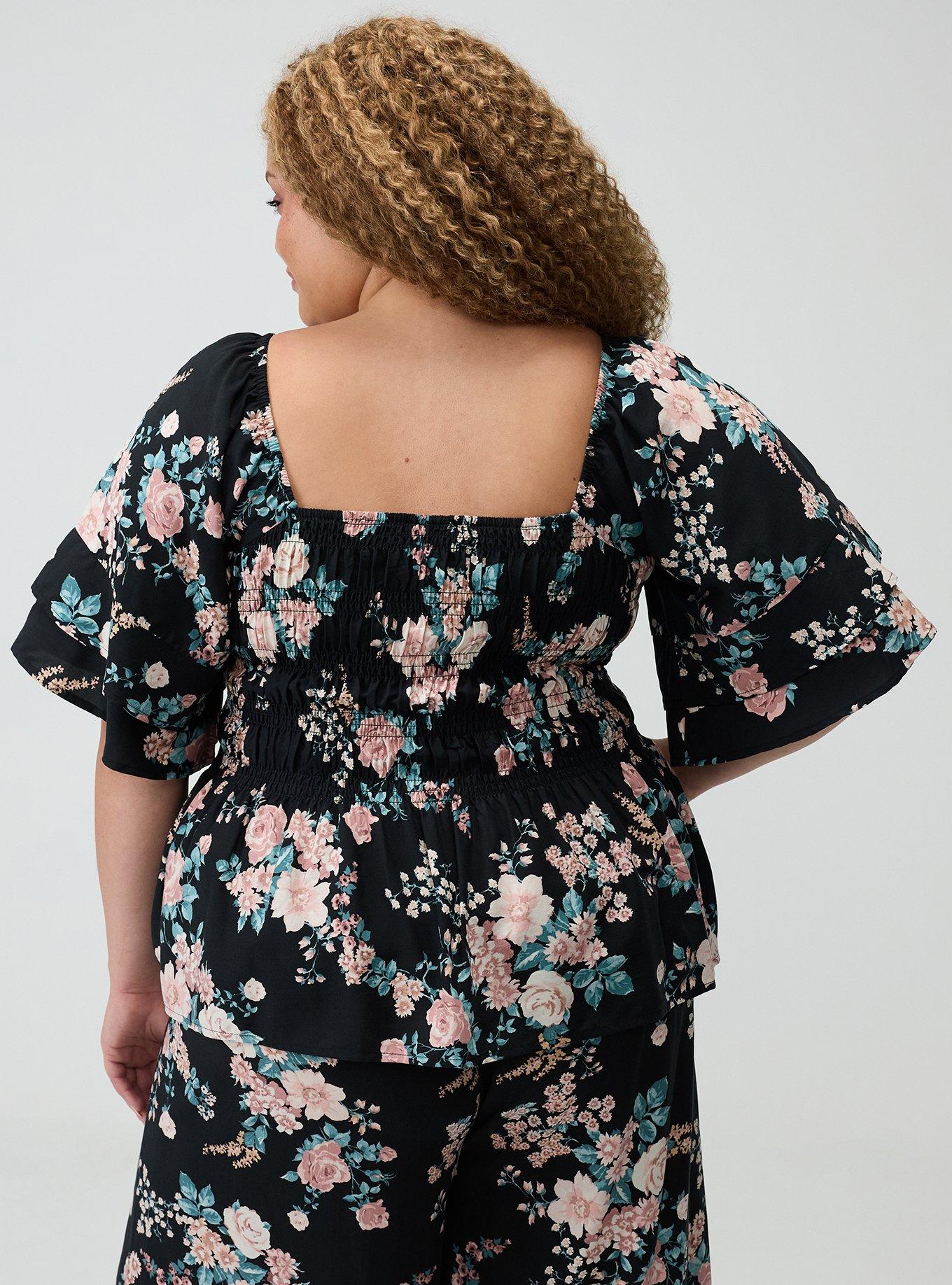 Peplum Challis Top, WILD BOUQUET BLACK, alternate