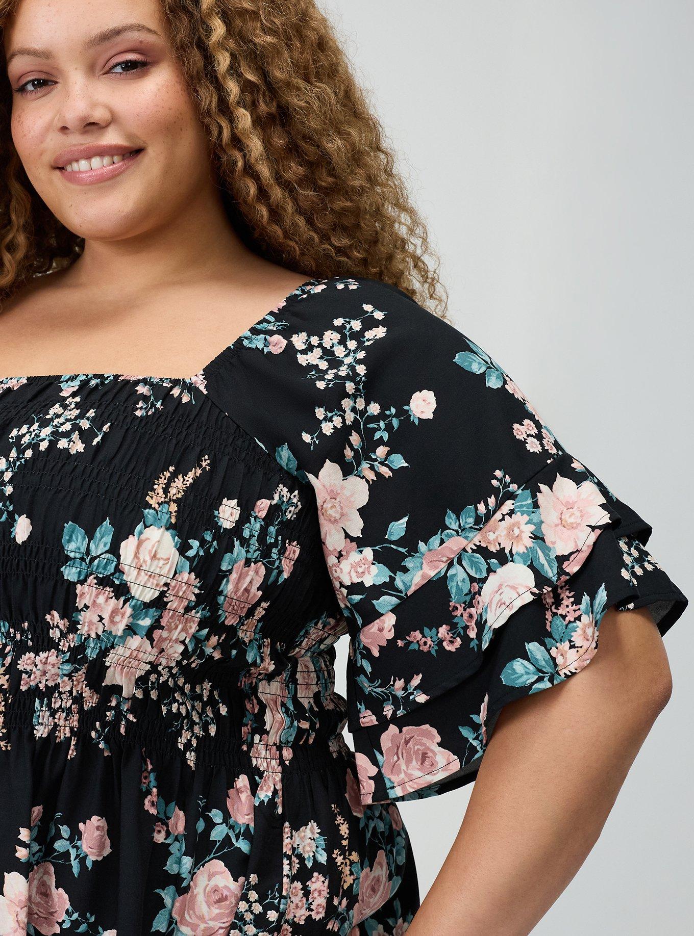 Peplum Challis Top, WILD BOUQUET BLACK, alternate