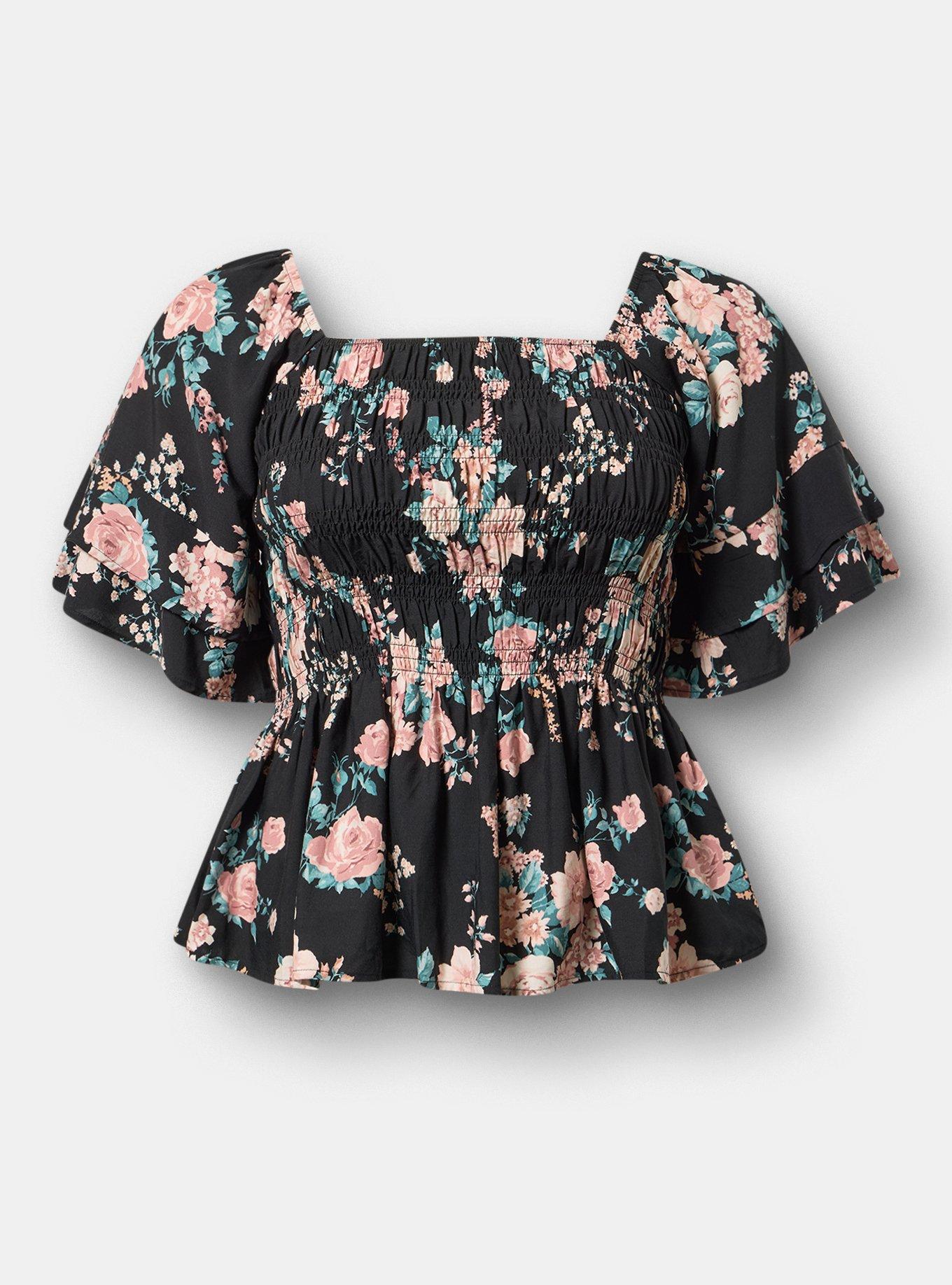 Peplum Challis Top, WILD BOUQUET BLACK, flat