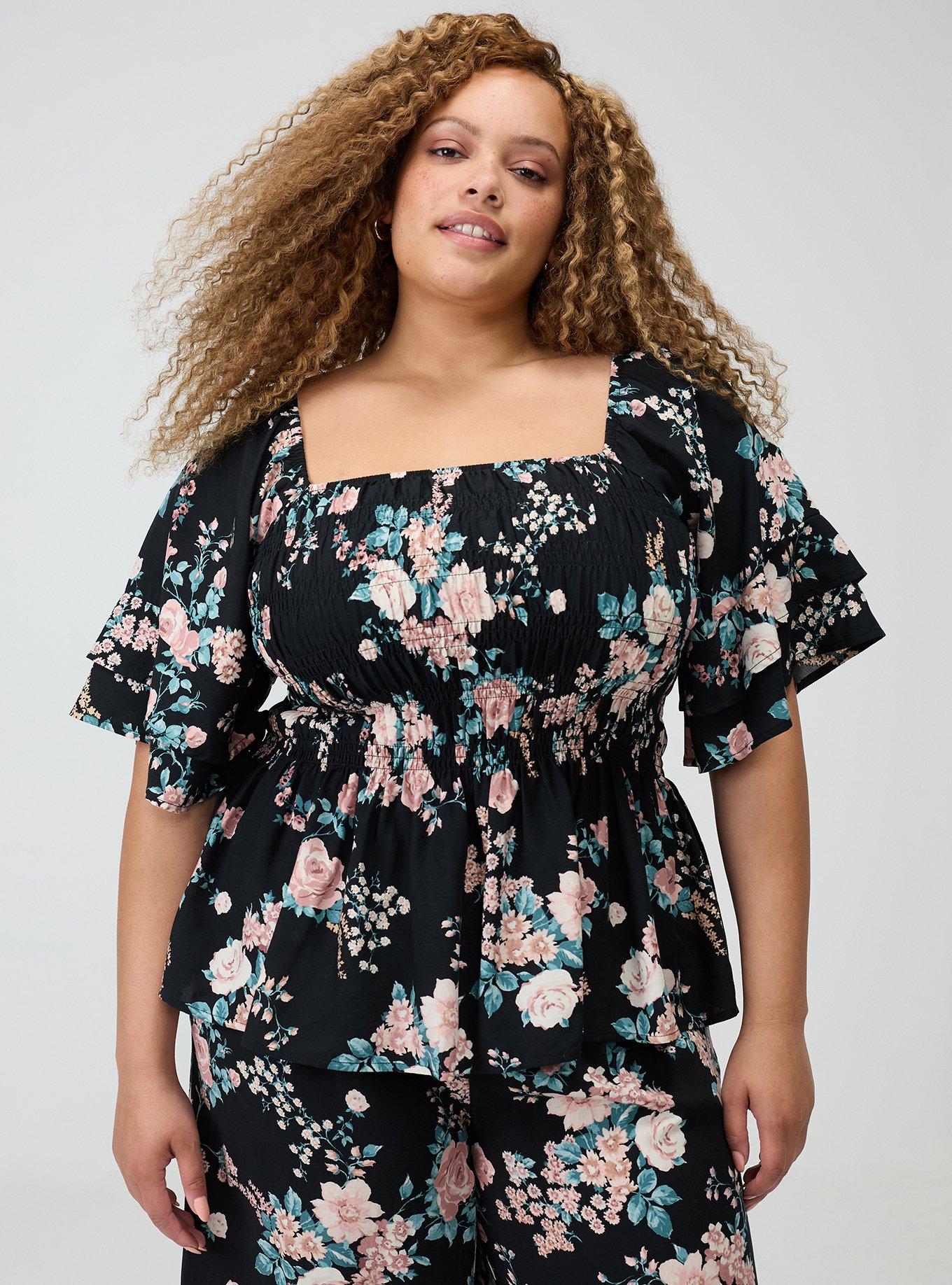 Peplum Challis Top, WILD BOUQUET BLACK, hi-res