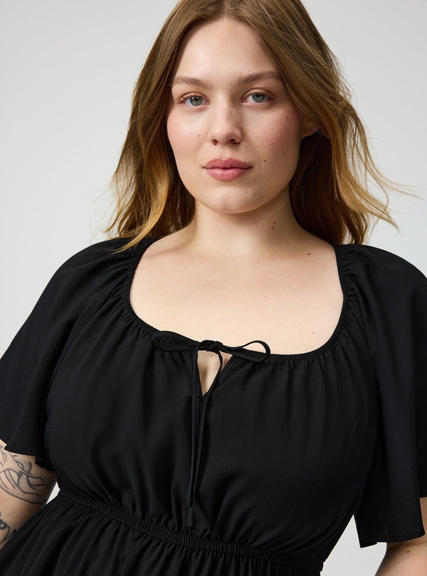 Babydoll Challis Tunic Top, DEEP BLACK, alternate