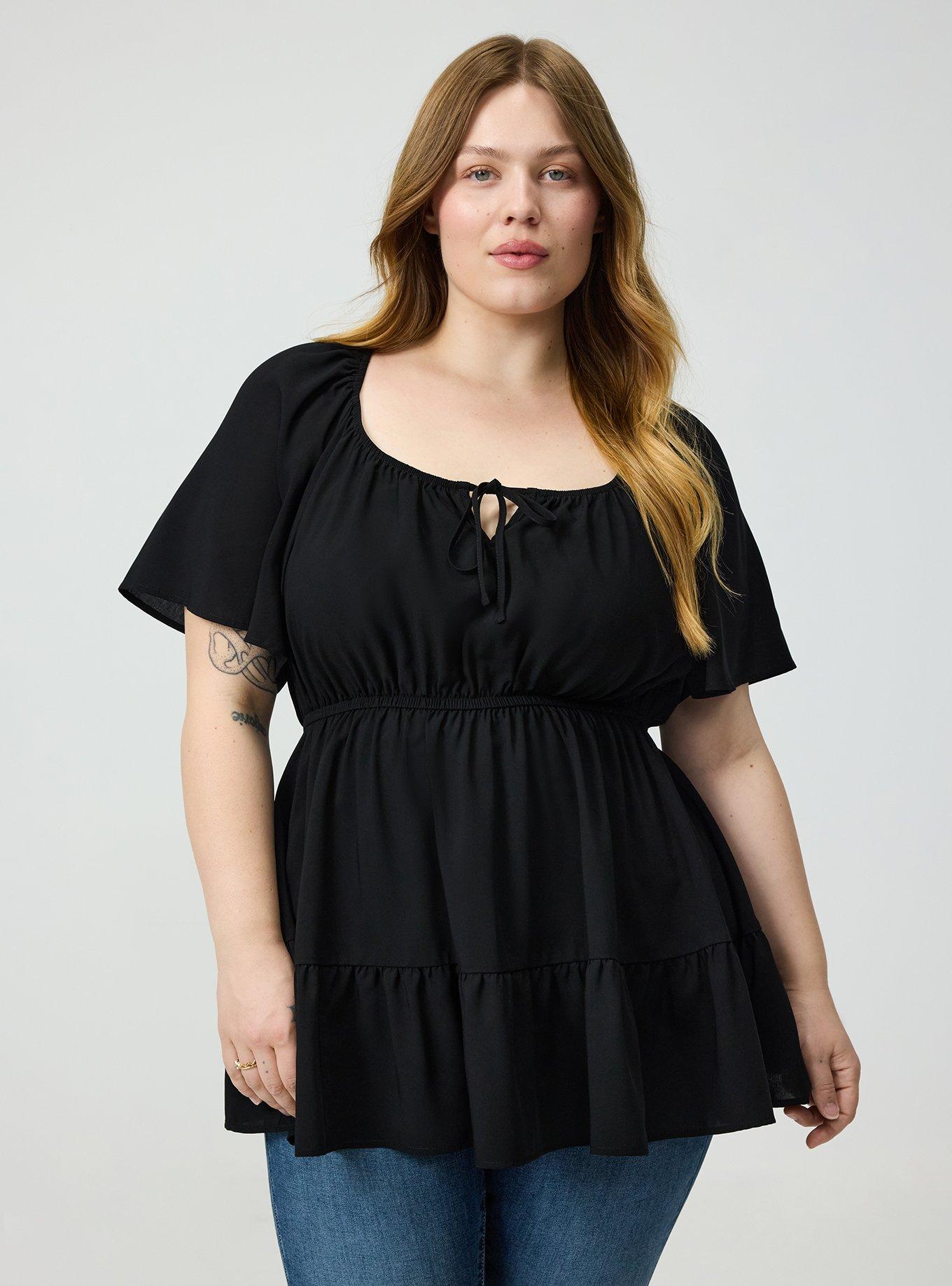 Babydoll Challis Tunic Top, DEEP BLACK, alternate