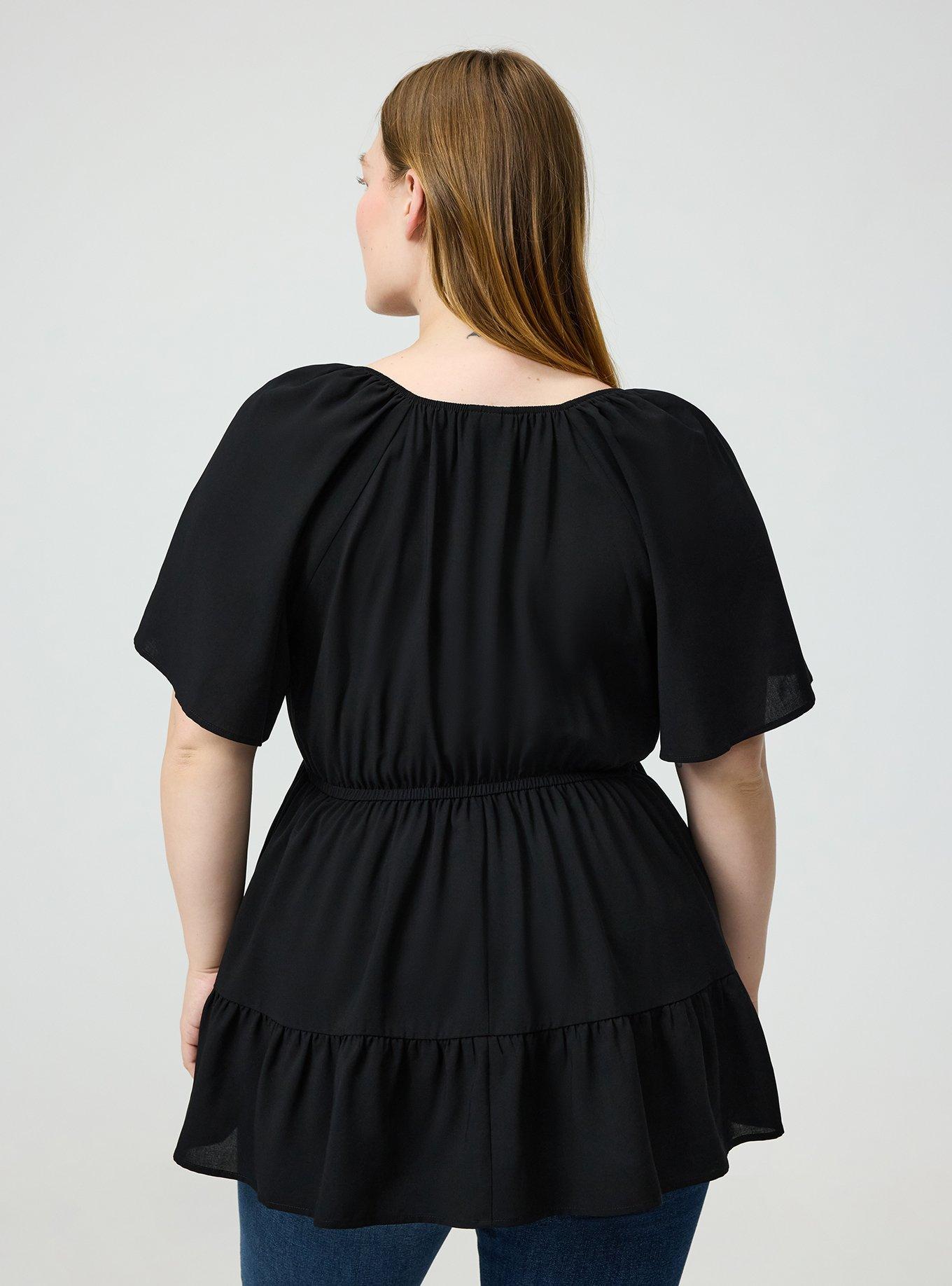 Babydoll Challis Tunic Top, DEEP BLACK, alternate