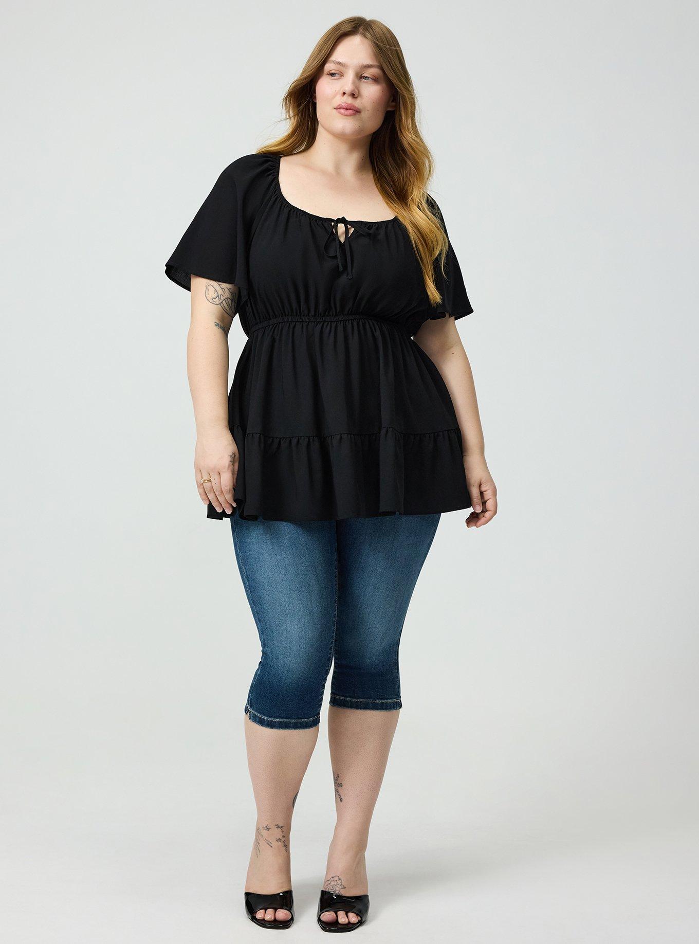 Babydoll Challis Tunic Top, DEEP BLACK, alternate