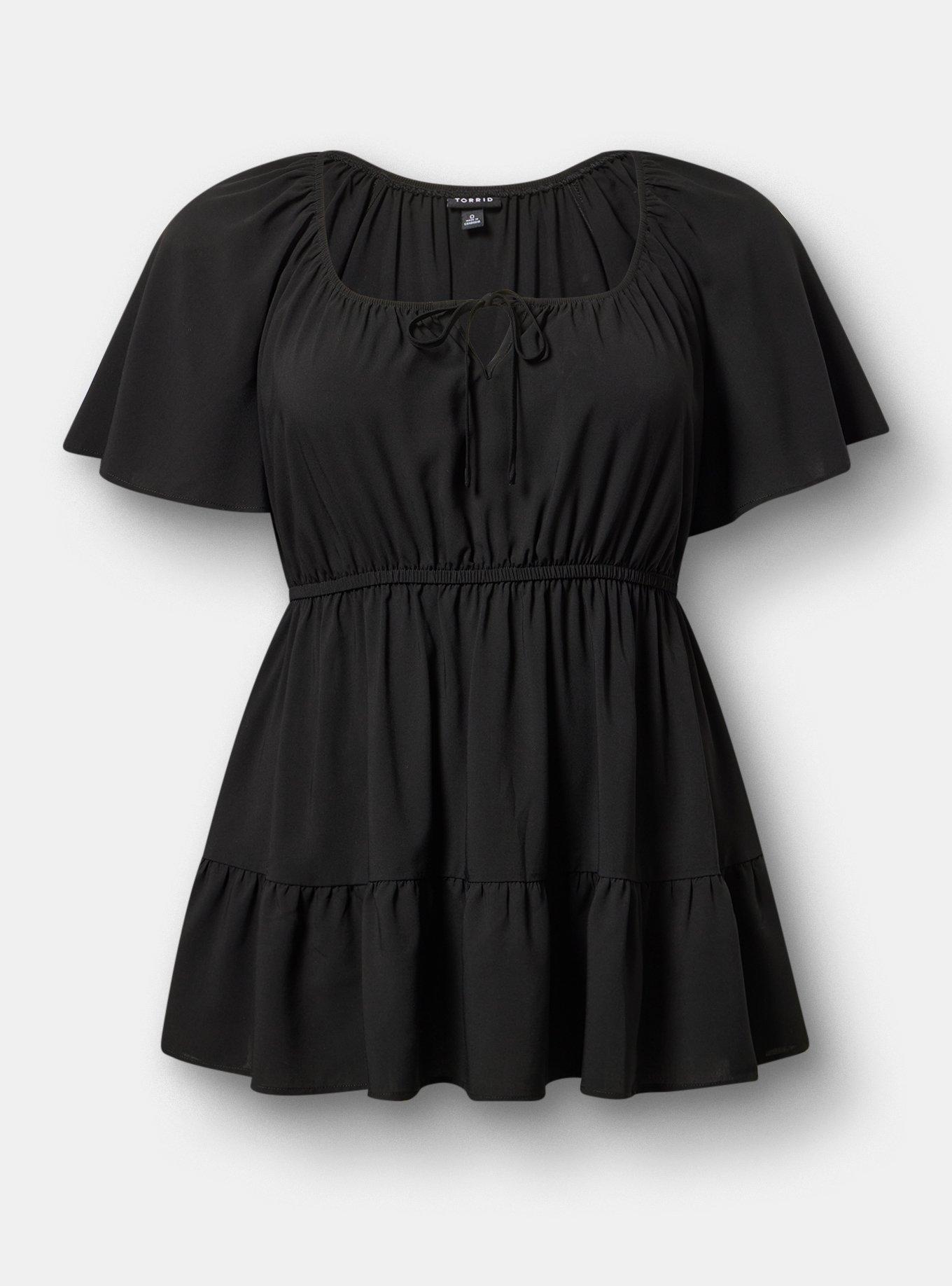 Babydoll Challis Tunic Top, DEEP BLACK, flat