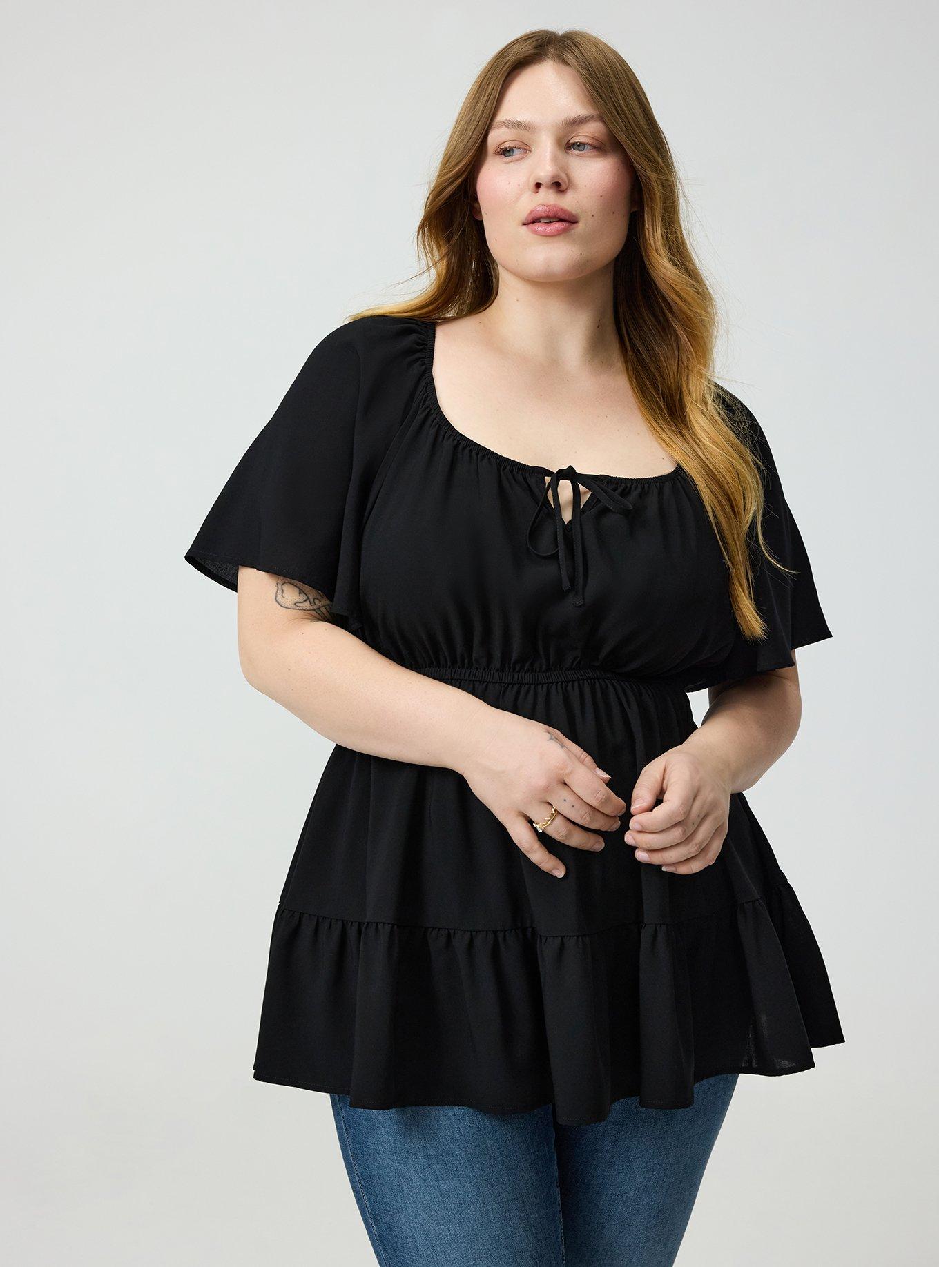 Babydoll Challis Tunic Top, DEEP BLACK, hi-res