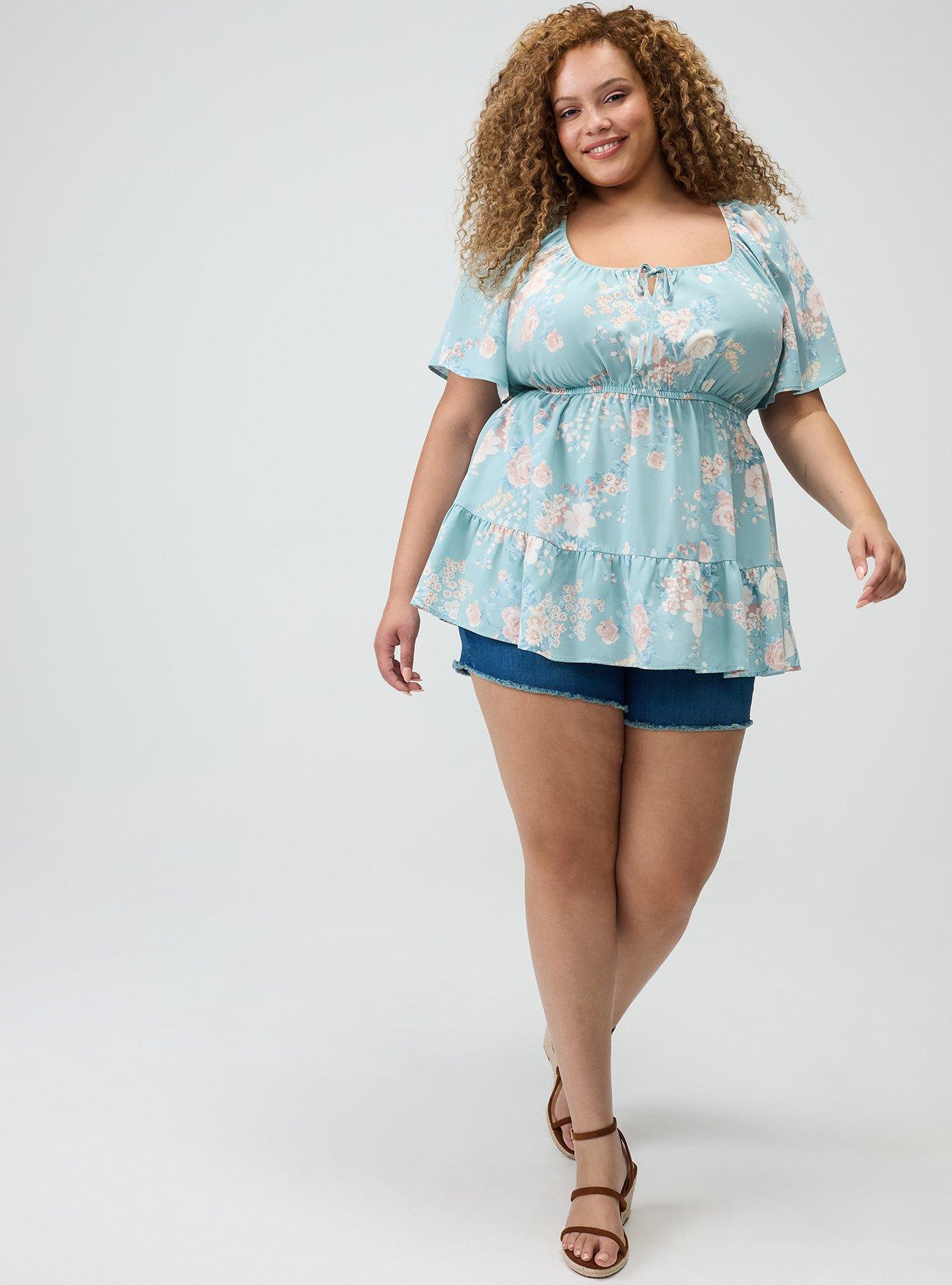 Plus Size Babydoll Scoop Challis Top, WILD BOUQUET MINT, alternate