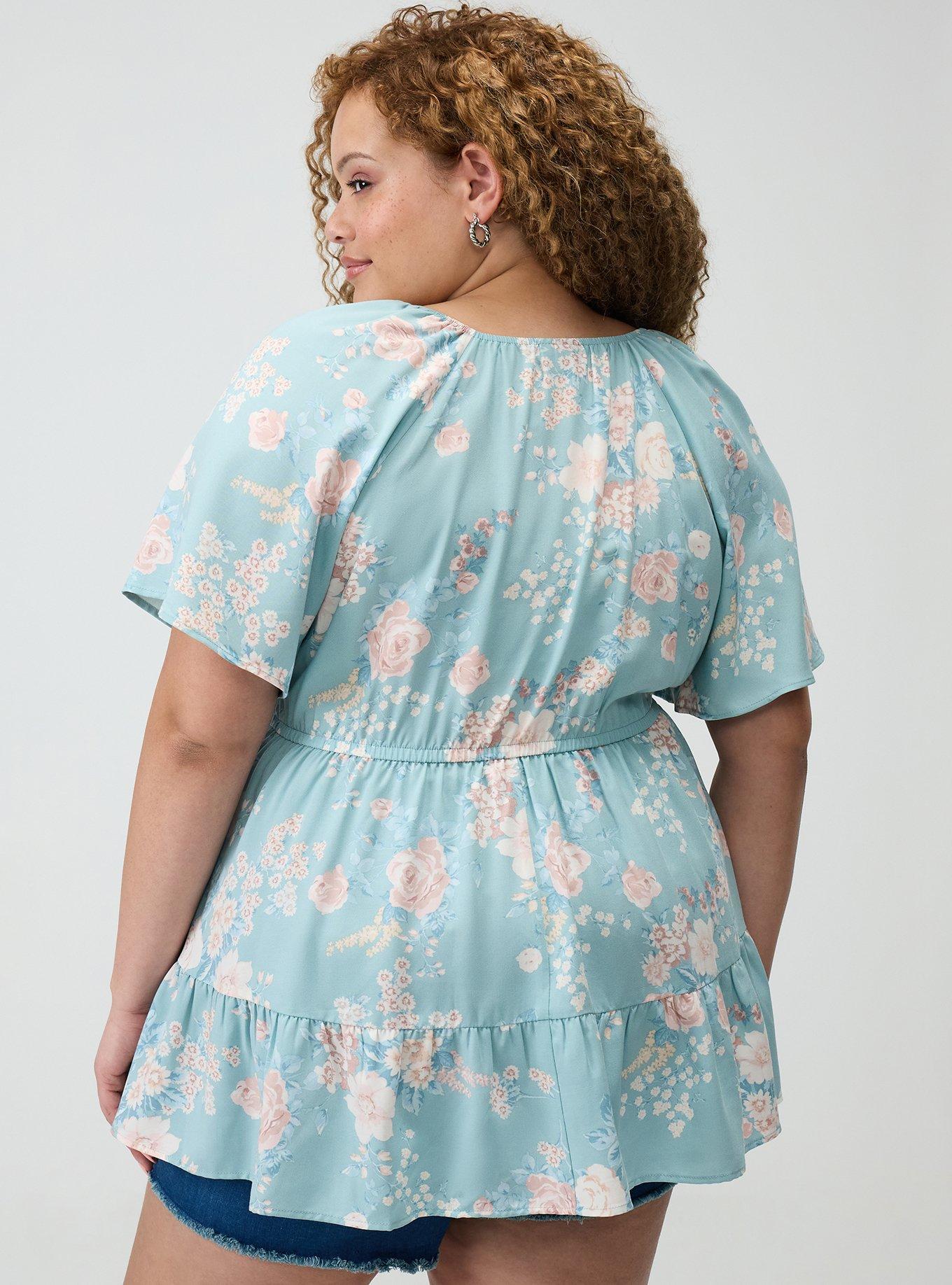 Plus Size Babydoll Scoop Challis Top, WILD BOUQUET MINT, alternate