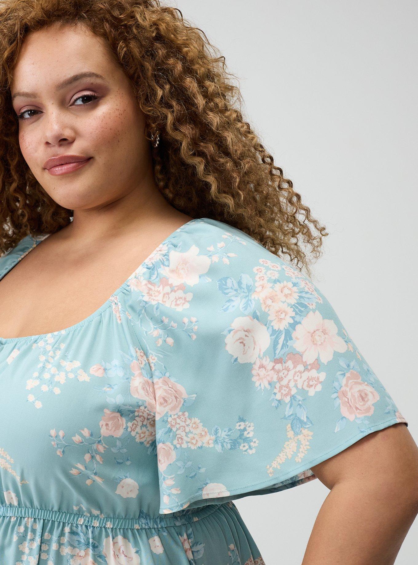 Plus Size Babydoll Scoop Challis Top, WILD BOUQUET MINT, alternate