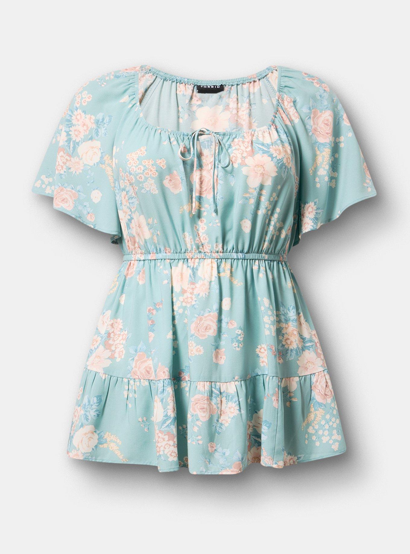 Plus Size Babydoll Scoop Challis Top, WILD BOUQUET MINT, flat