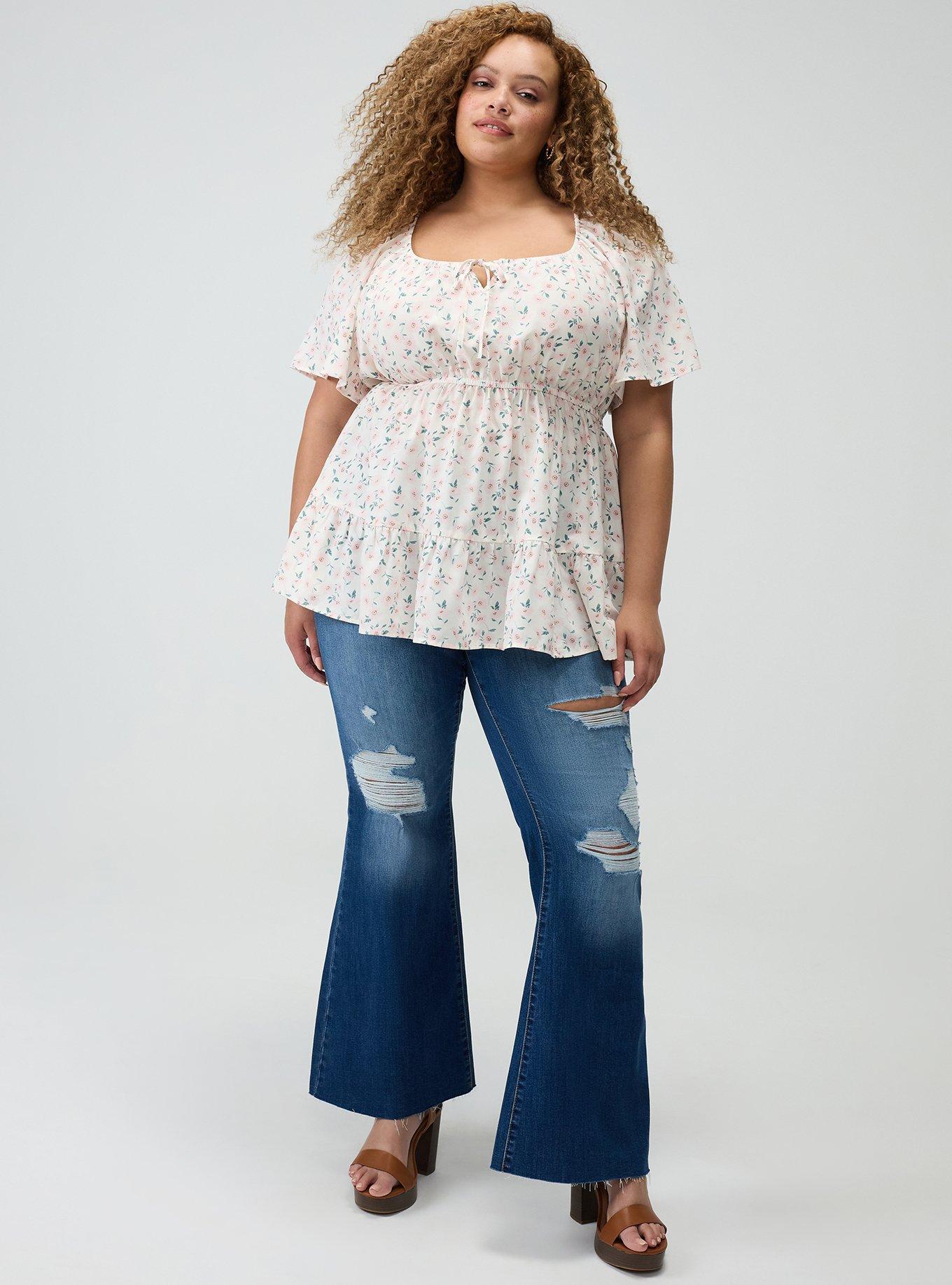 Plus Size Babydoll Scoop Challis Top, CUTE DAISY DITSY FLORAL WHITE, alternate