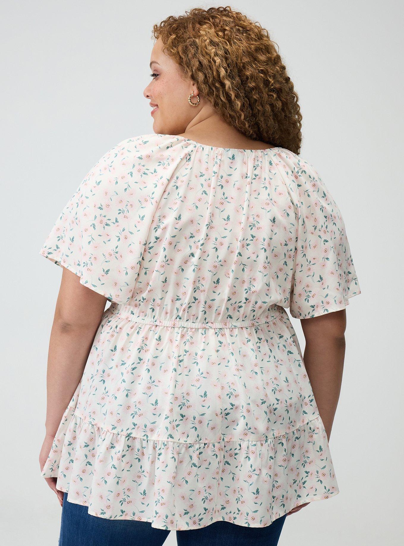 Plus Size Babydoll Scoop Challis Top, CUTE DAISY DITSY FLORAL WHITE, alternate