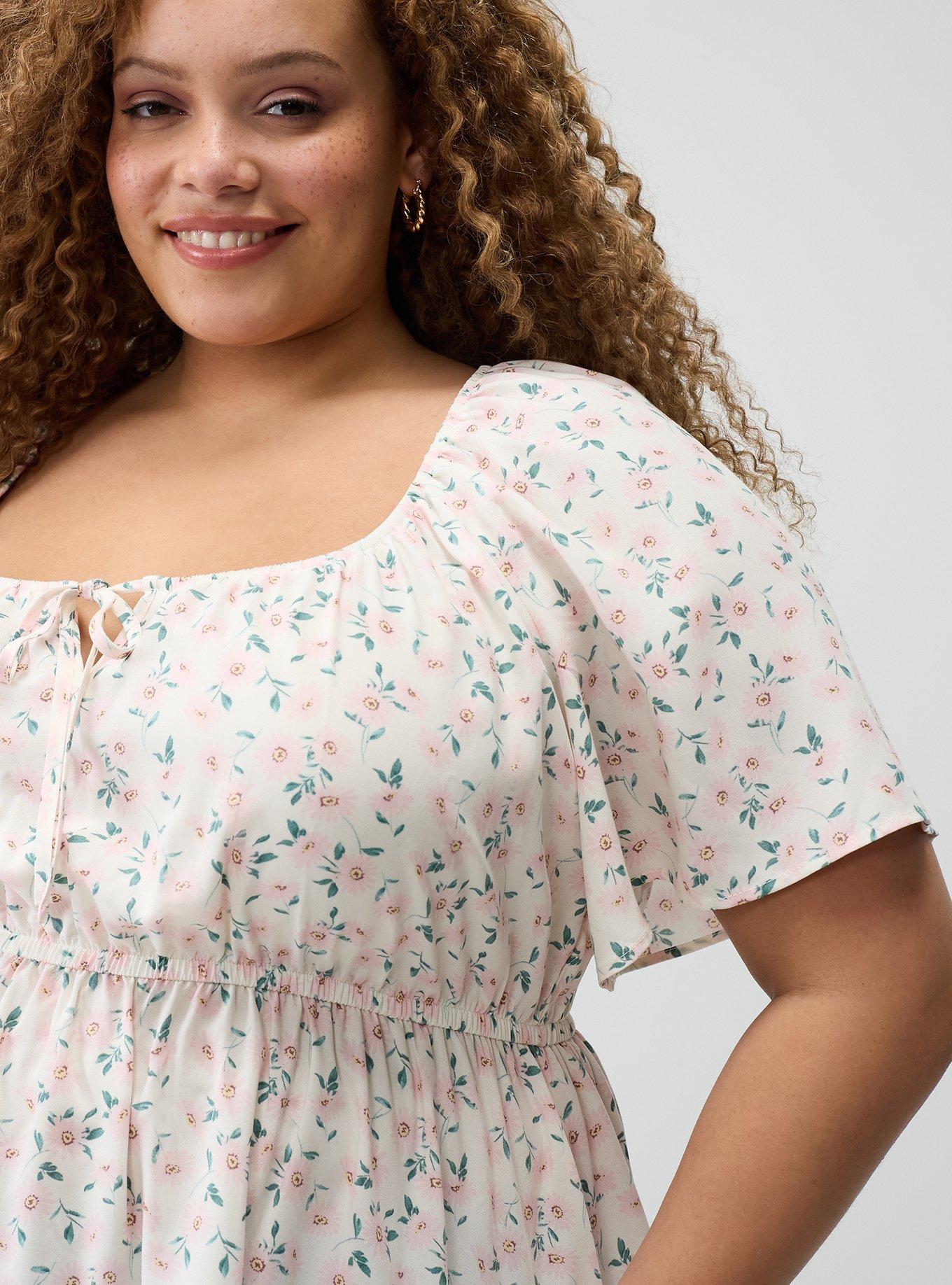 Plus Size Babydoll Scoop Challis Top, CUTE DAISY DITSY FLORAL WHITE, alternate