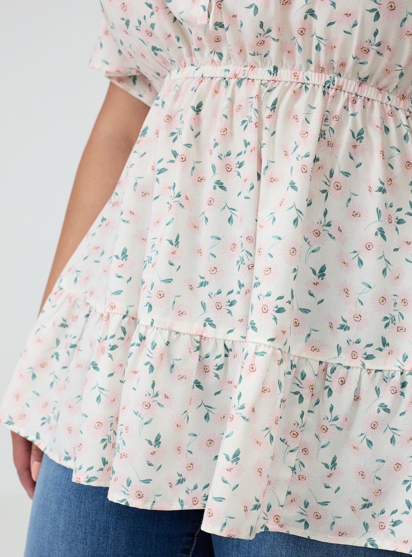 Plus Size Babydoll Scoop Challis Top, CUTE DAISY DITSY FLORAL WHITE, alternate