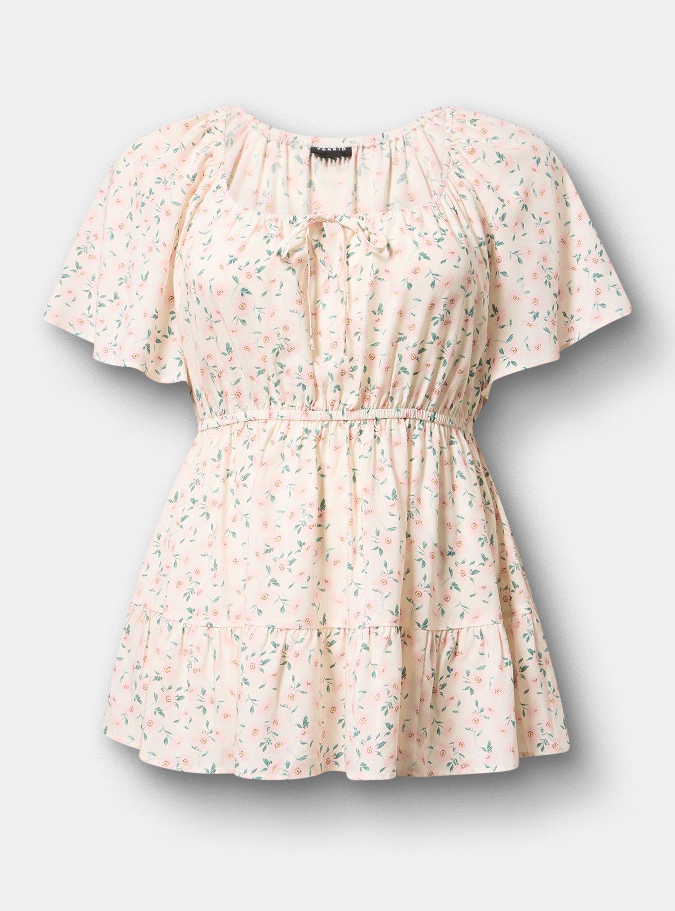 Plus Size Babydoll Scoop Challis Top, CUTE DAISY DITSY FLORAL WHITE, flat