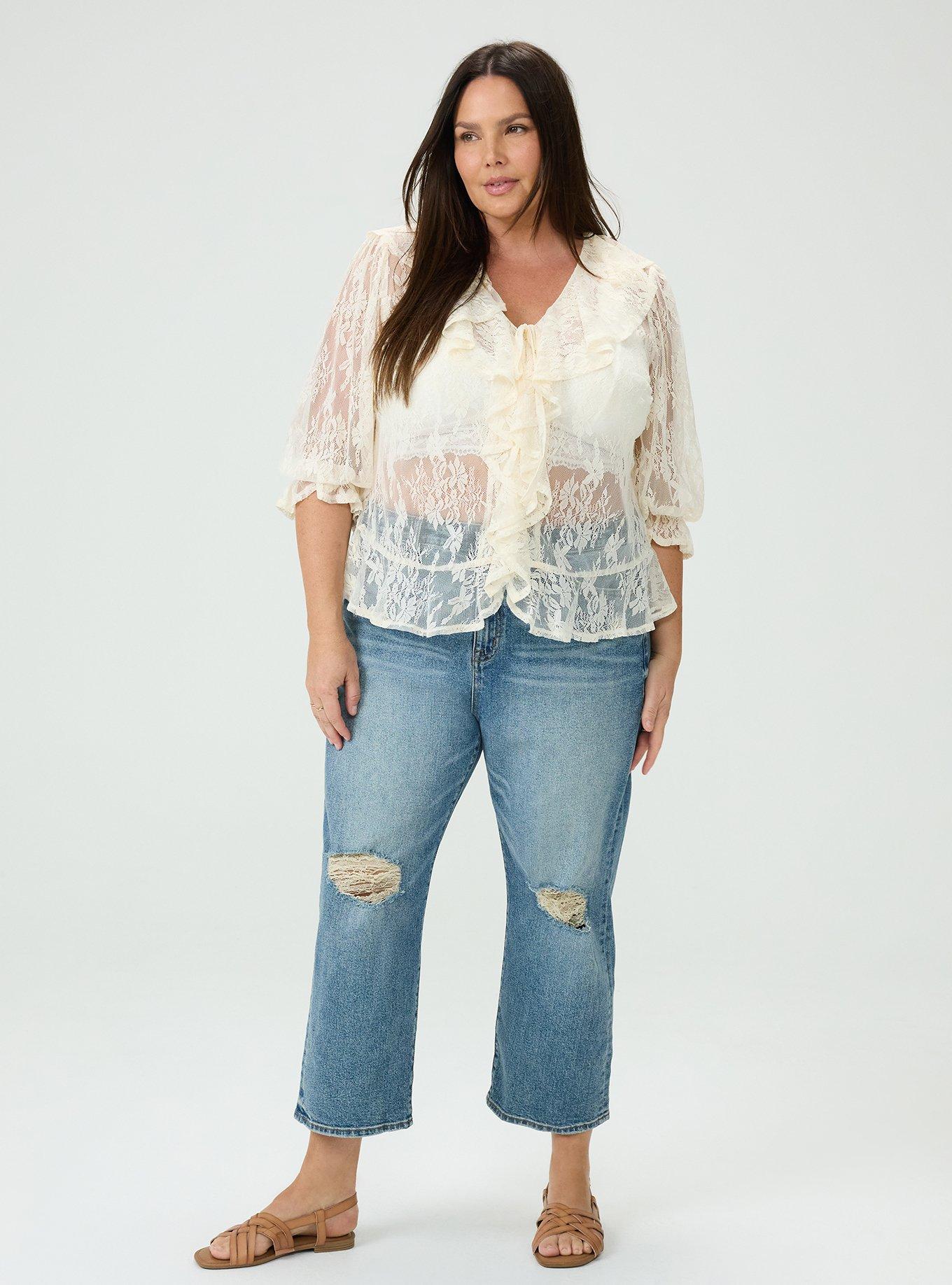 Lace Ruffle Blouse, BIRCH, alternate
