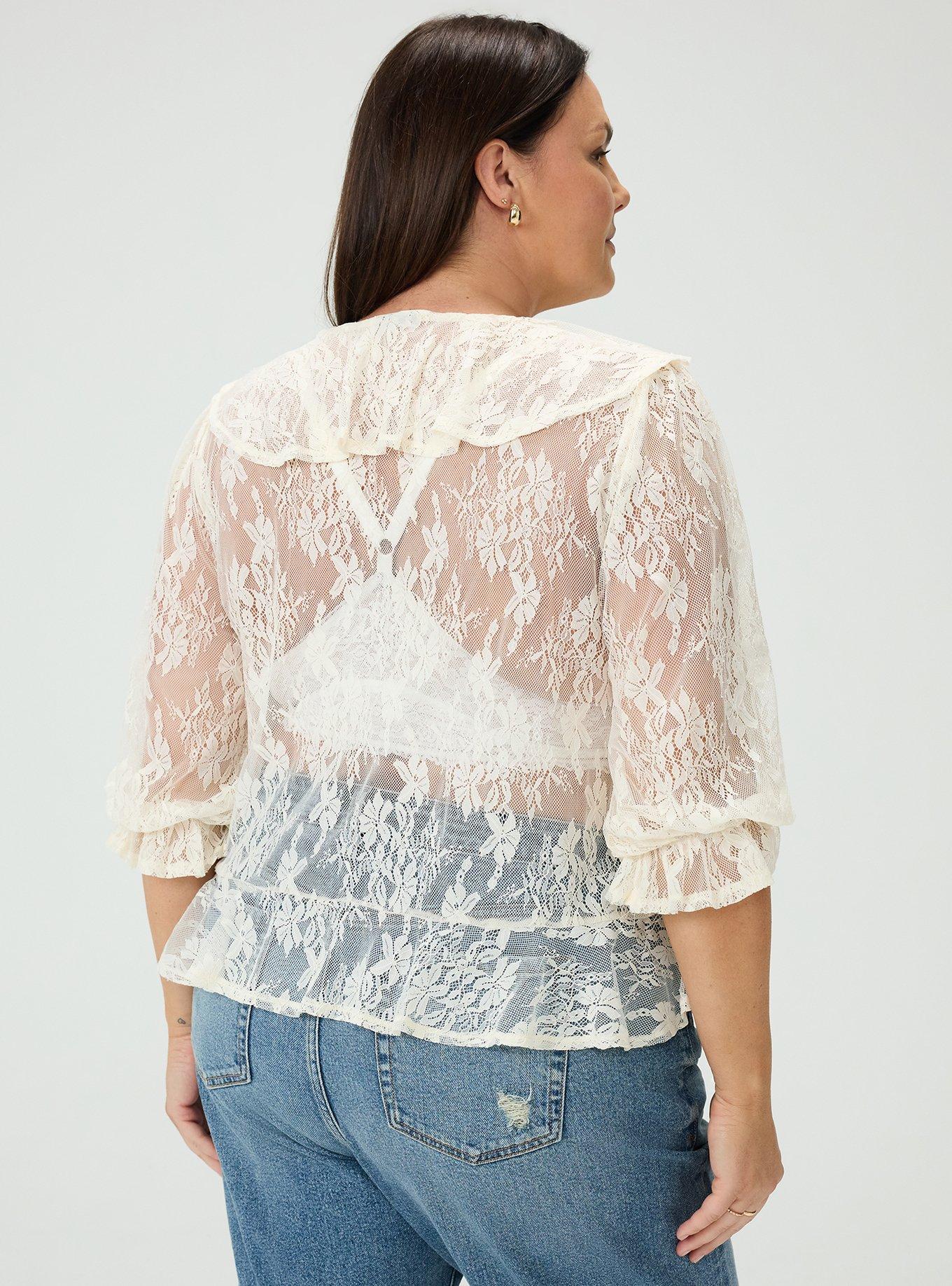 Lace Ruffle Blouse, BIRCH, alternate