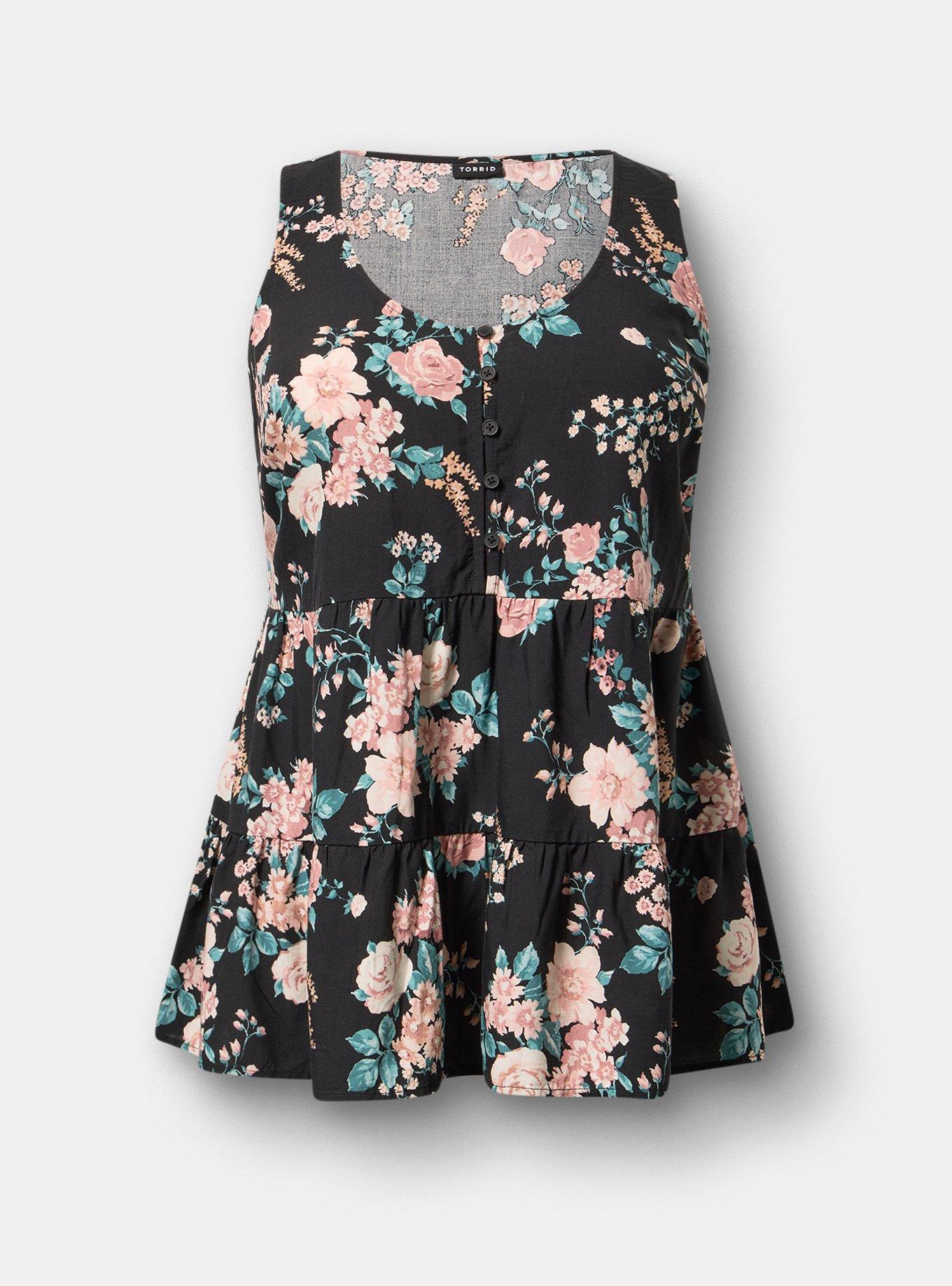 Challis Tiered Tunic Tank, WILD BOUQUET BLACK, flat