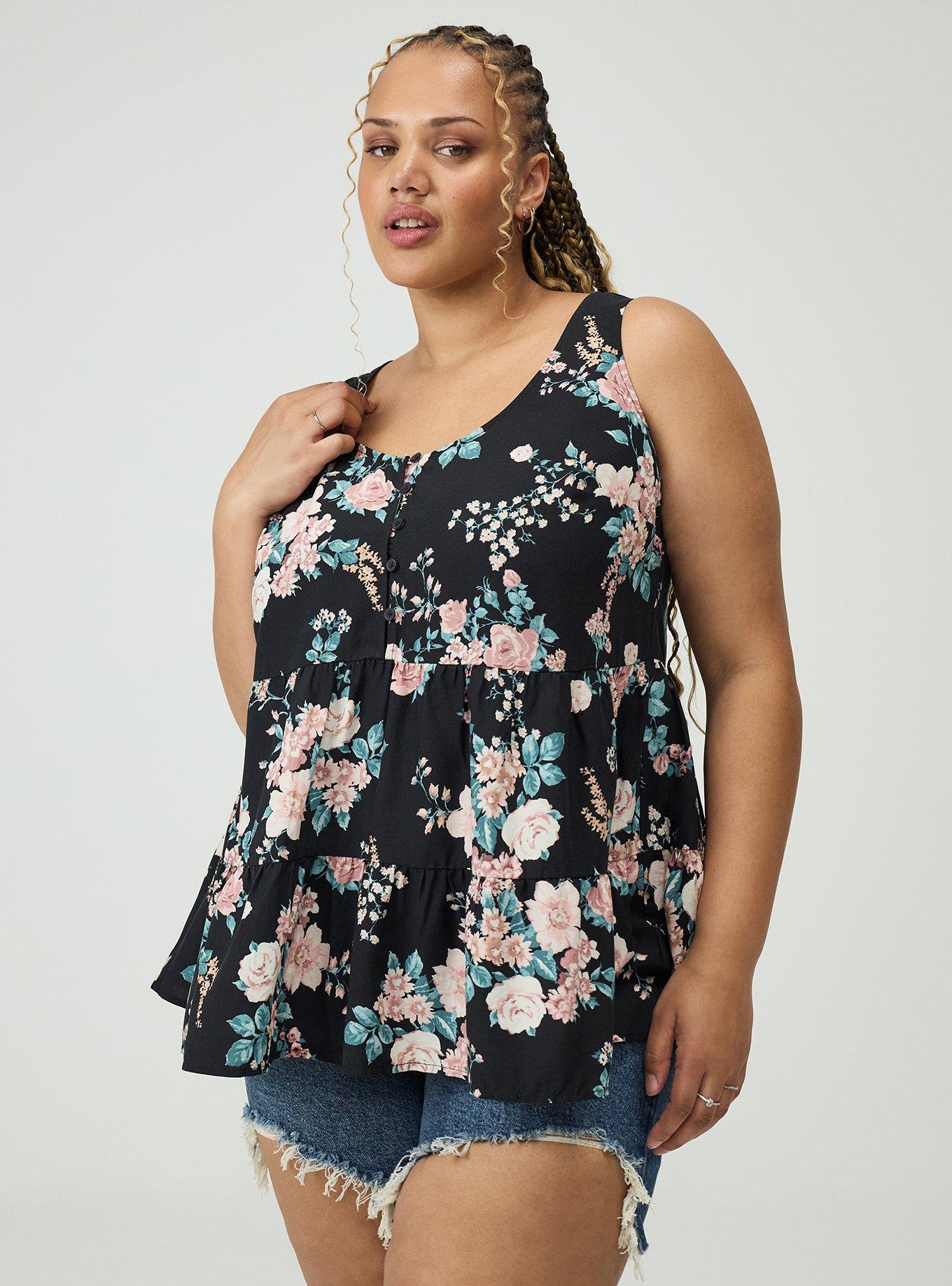 Challis Tiered Tunic Tank, WILD BOUQUET BLACK, hi-res